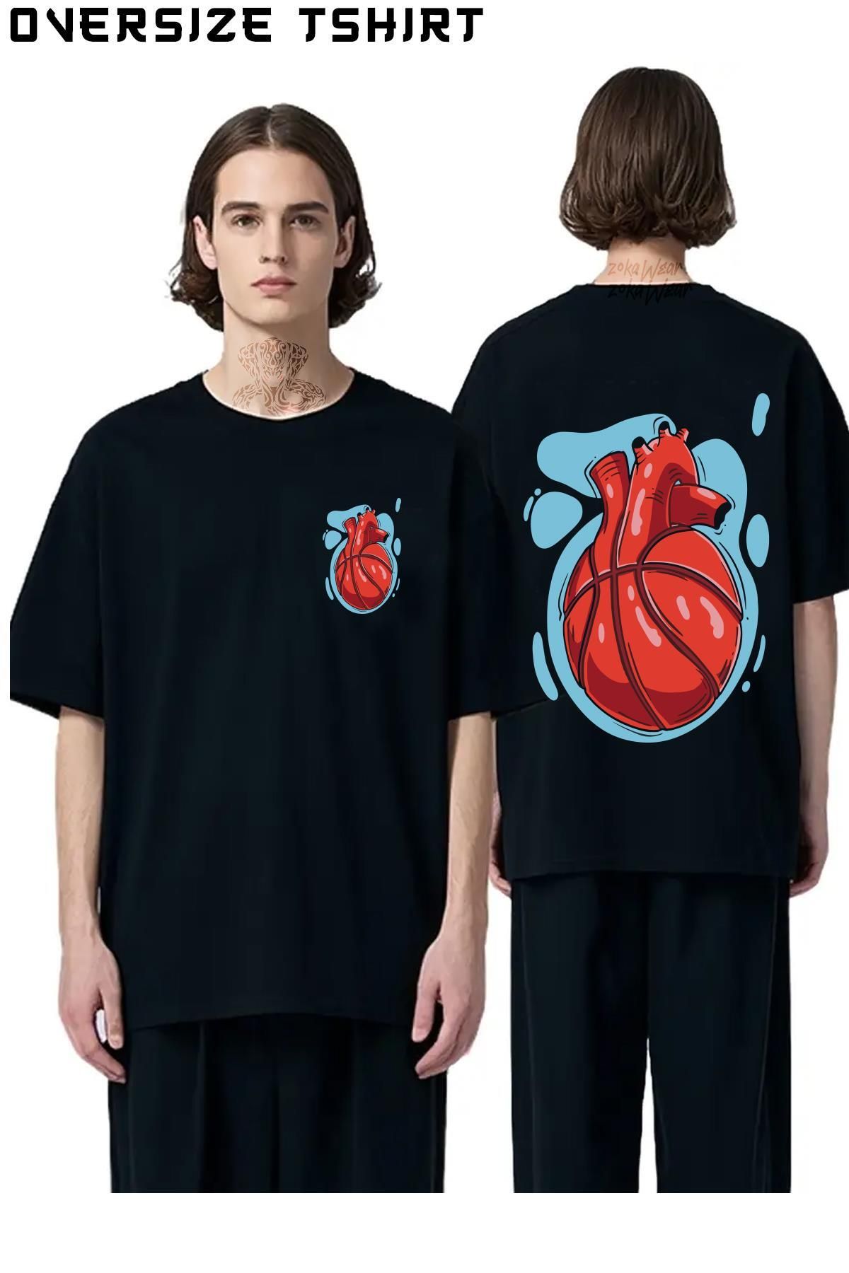 ZOKAWEAR Basketbol-Basketbolcu-Kalp Sırt Baskılı Oversize Tişört