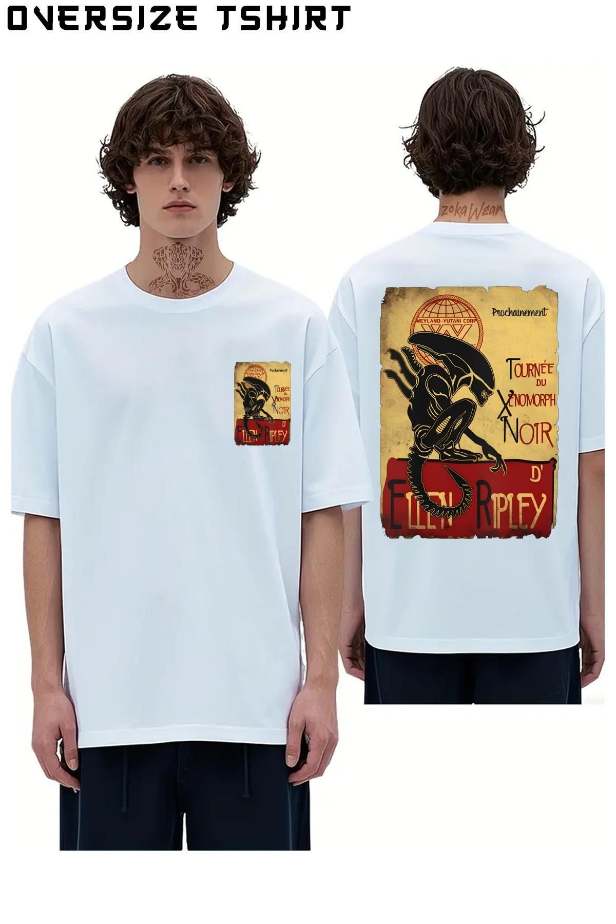 ZOKAWEAR Tourne-Du-Xenomorph-Noi Sırt Baskılı Oversize Tişört