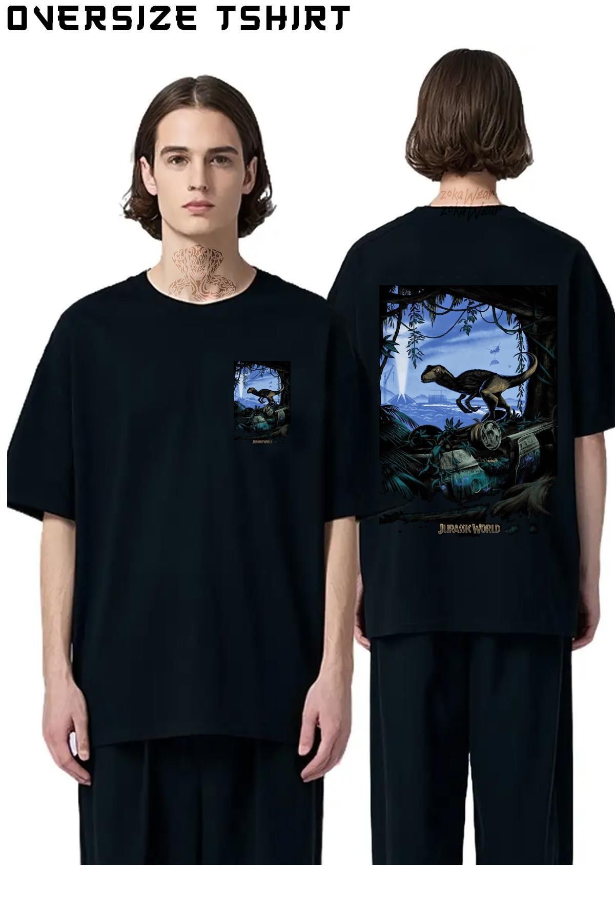 ZOKAWEAR Jurassic-Park-v3 Sırt Baskılı Oversize Tişört