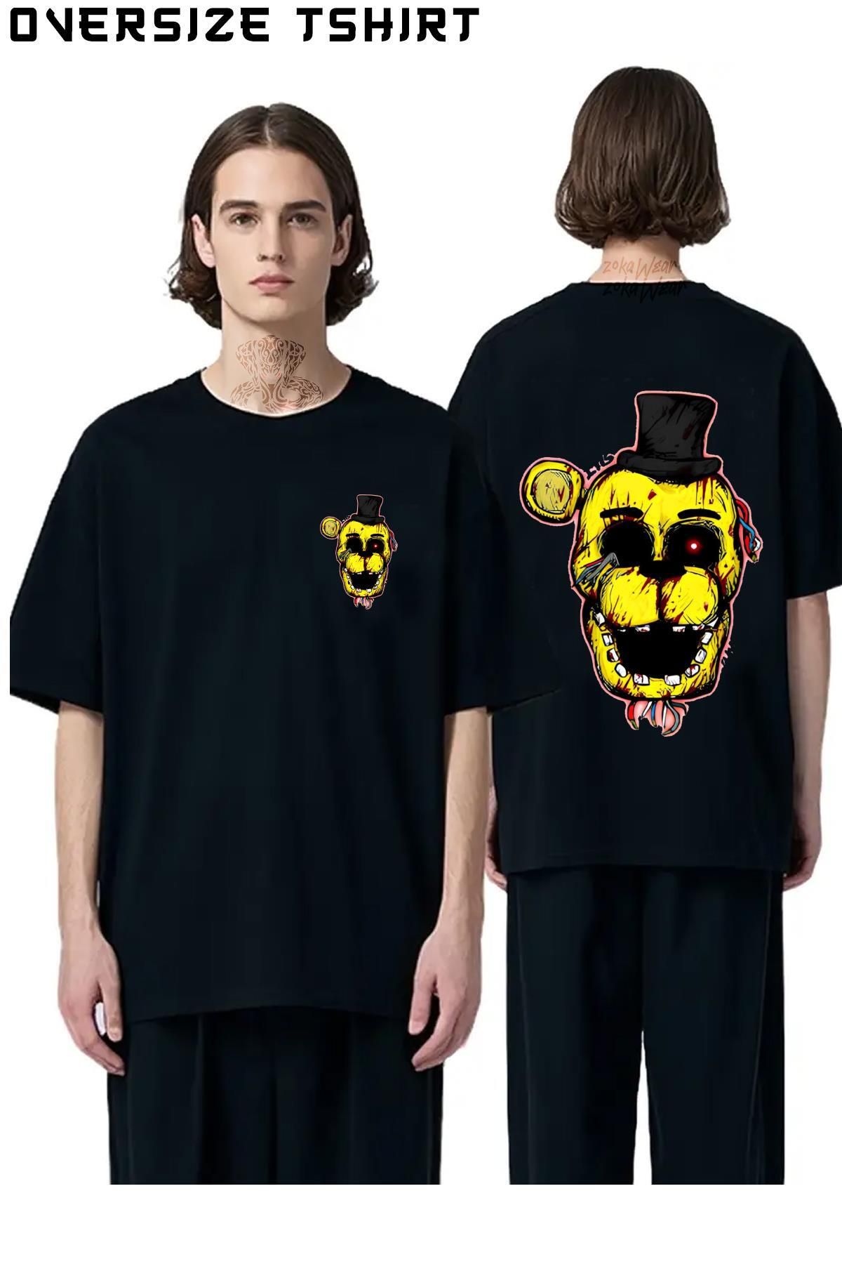 ZOKAWEAR Bloody-Golden-Freddy-FNAF Sırt Baskılı Oversize Tişört