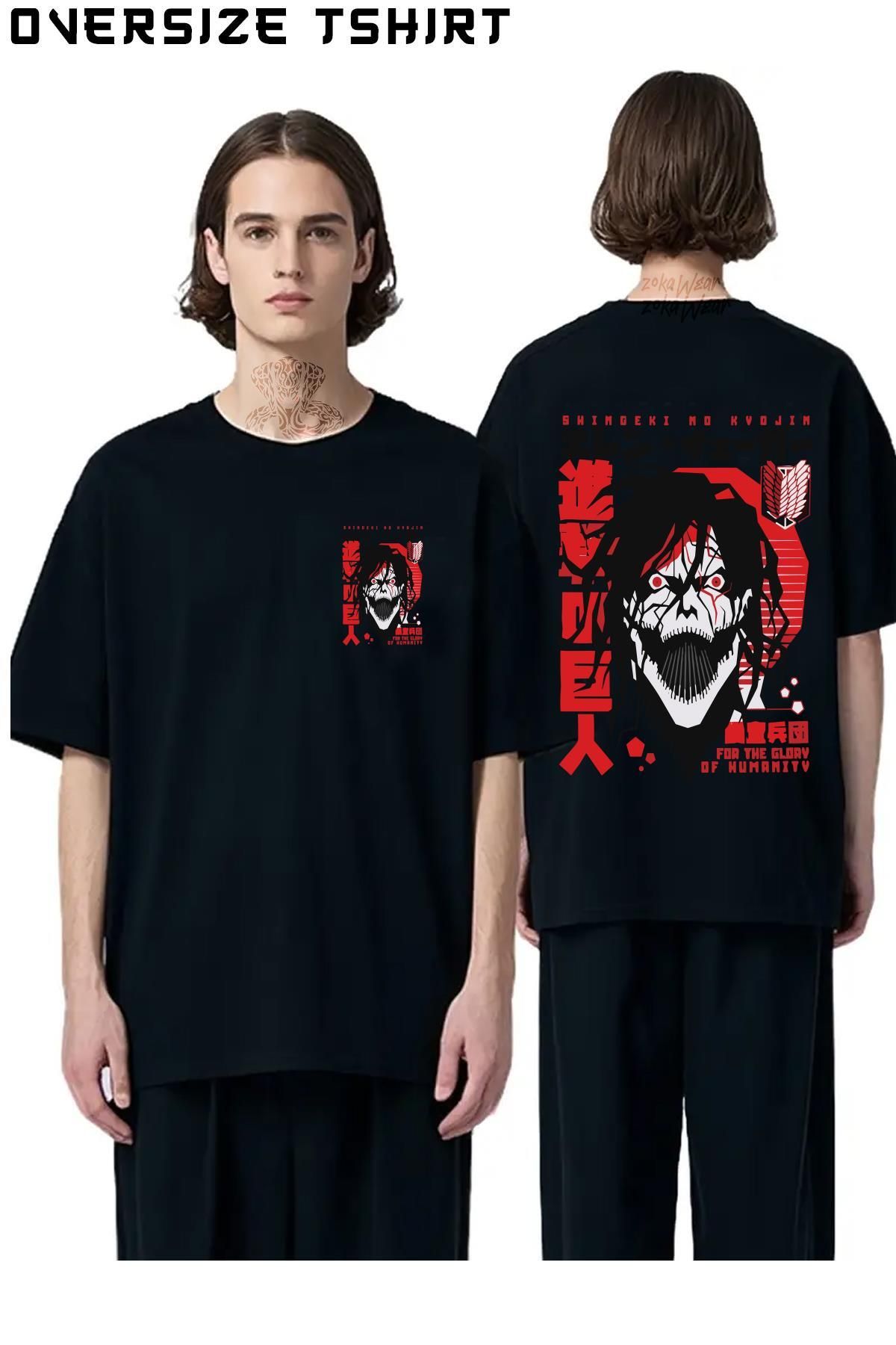 ZOKAWEAR Attack-On-Titan-Eren-Yeager-4 Sırt Baskılı Oversize Tişört