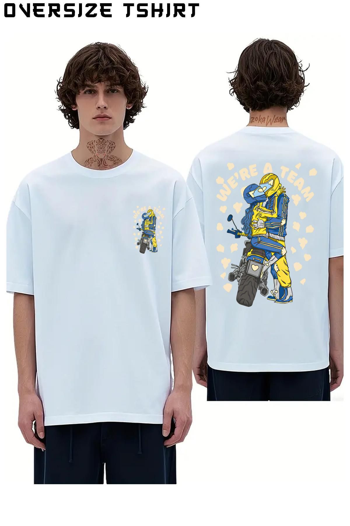 ZOKAWEAR Motor-Motorcu-Aşk Sırt Baskılı Oversize Tişört