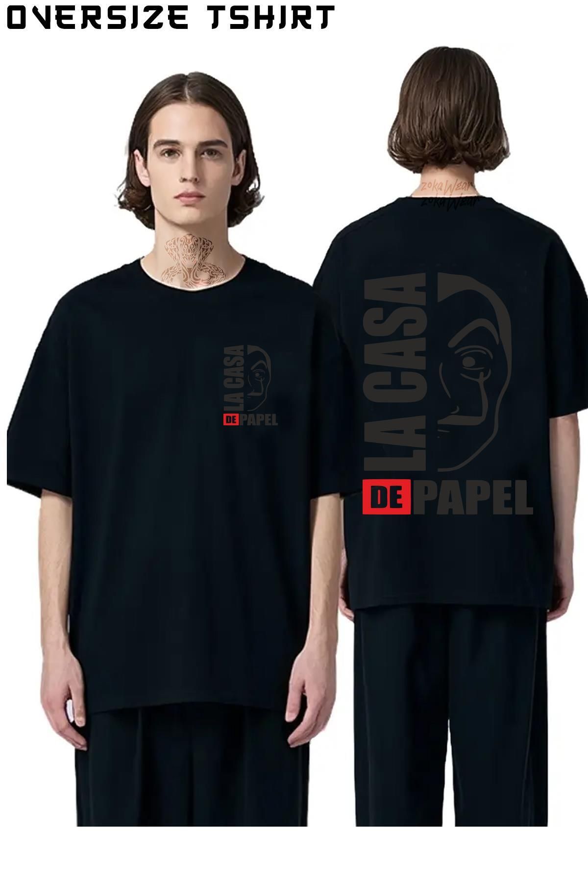 ZOKAWEAR La-Casa-De-Papel-Çizim-Illustrasyon Sırt Baskılı Oversize Tişört