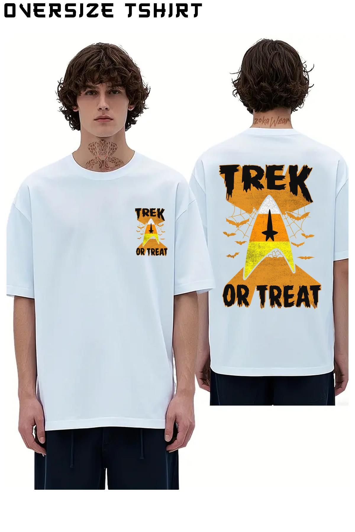 ZOKAWEAR Star-Trek-Halloween-Trek-Or-Treat-Vintage Sırt Baskılı Oversize Tişört
