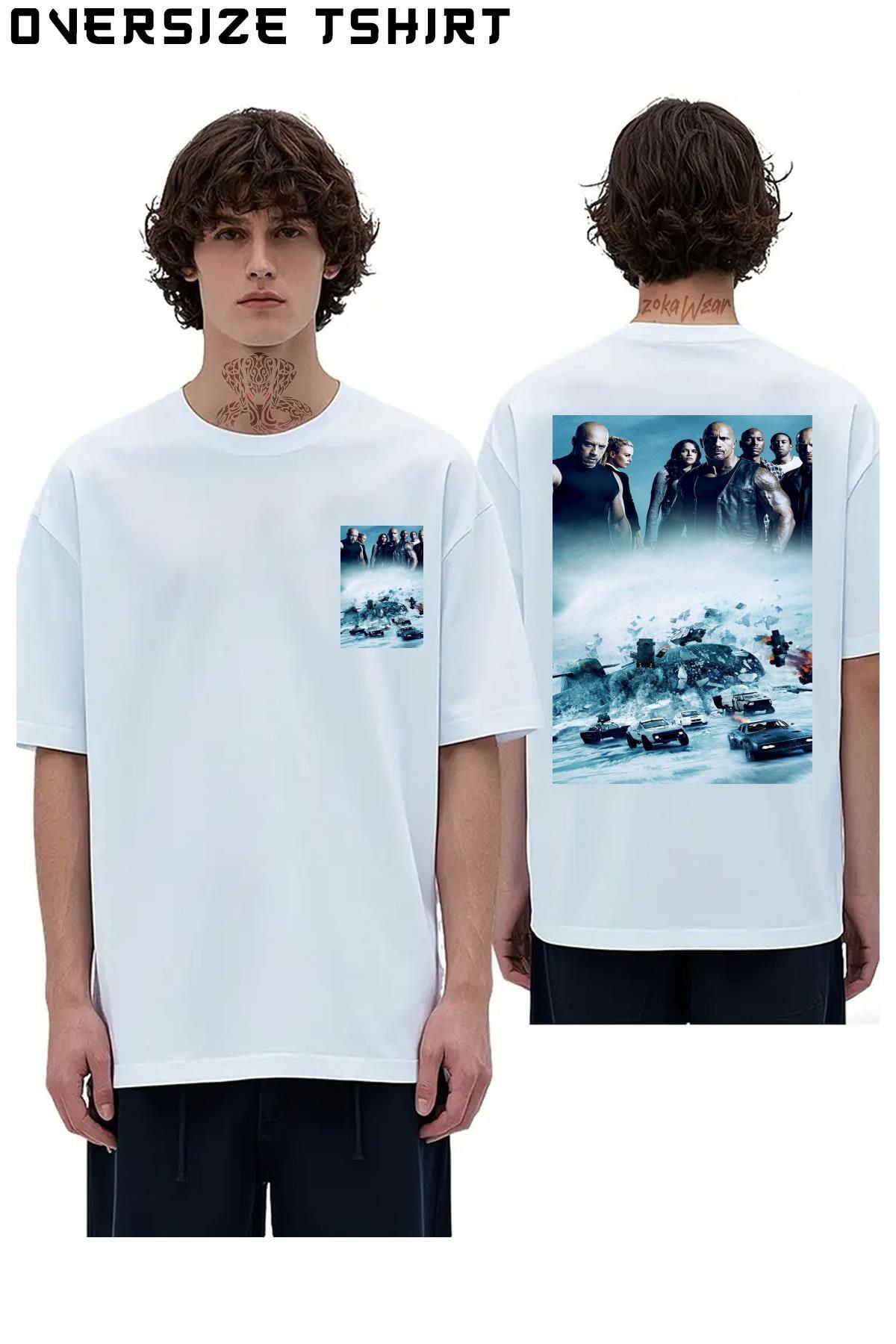 ZOKAWEAR Hızlı-Ve-Öfkeli-8 Sırt Baskılı Oversize Tişört