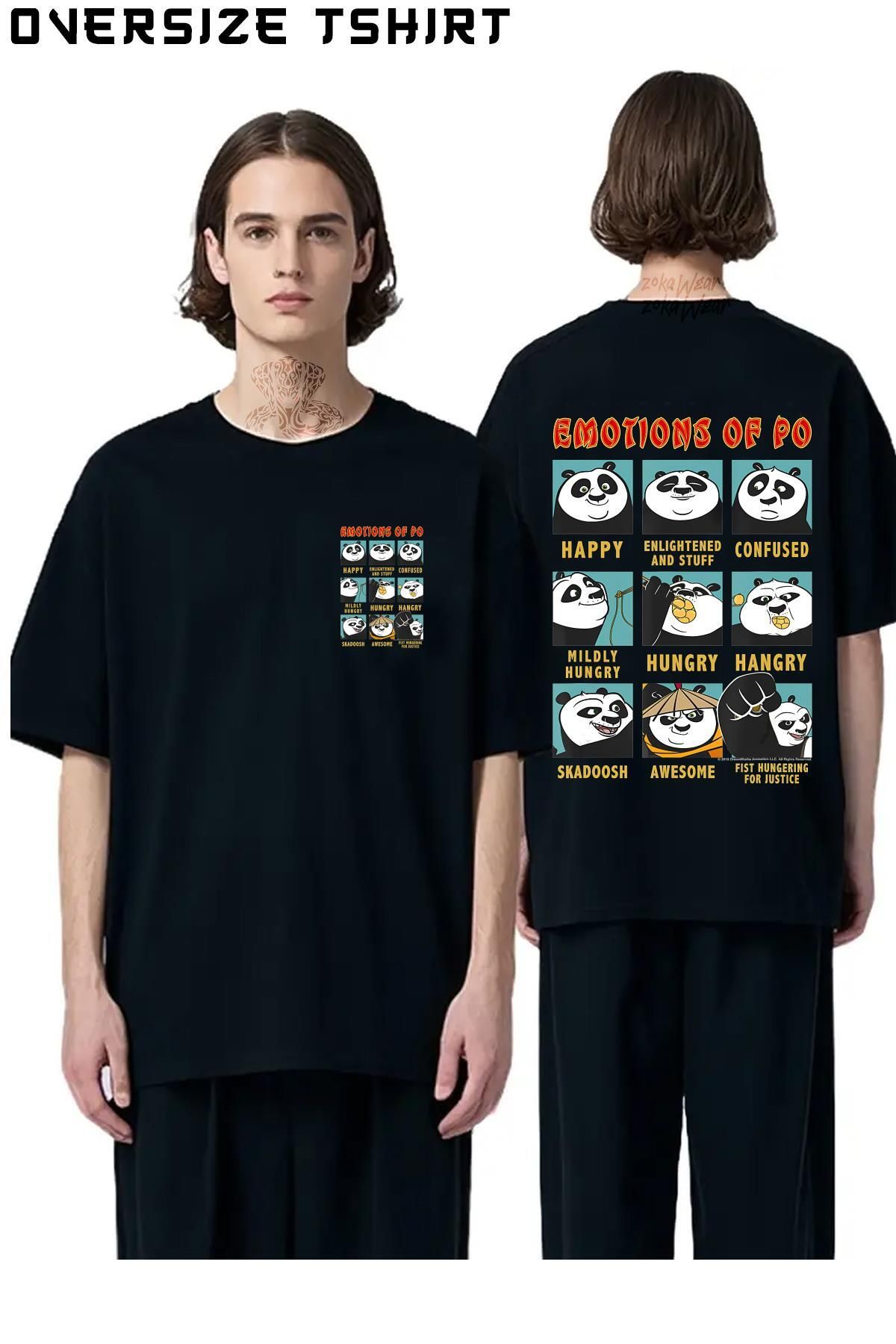 ZOKAWEAR Kung-Fu-Panda-Emotions-Of-Po Sırt Baskılı Oversize Tişört