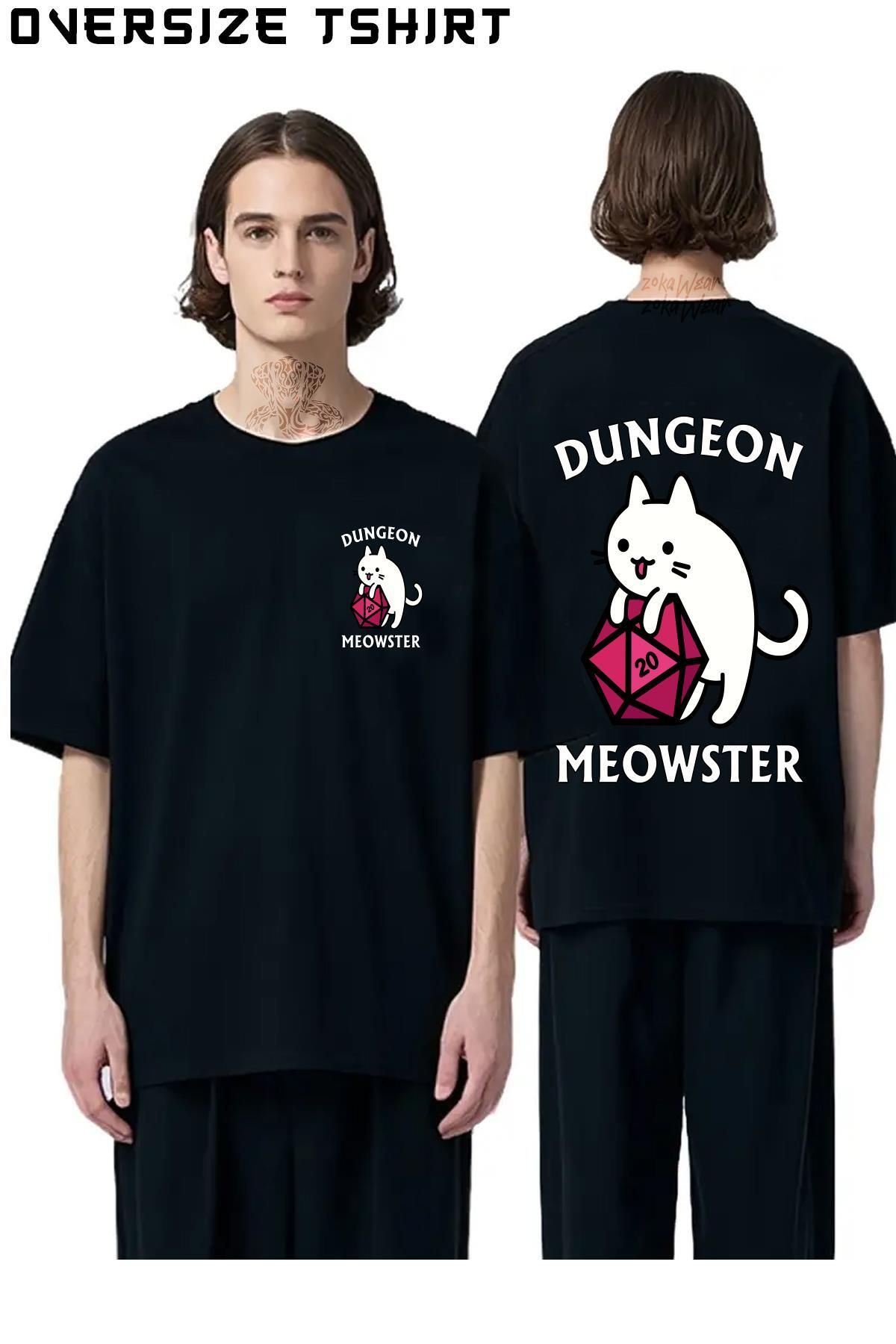 ZOKAWEAR Dungeon-Meowster-Dnd-Dungeon Sırt Baskılı Oversize Tişört
