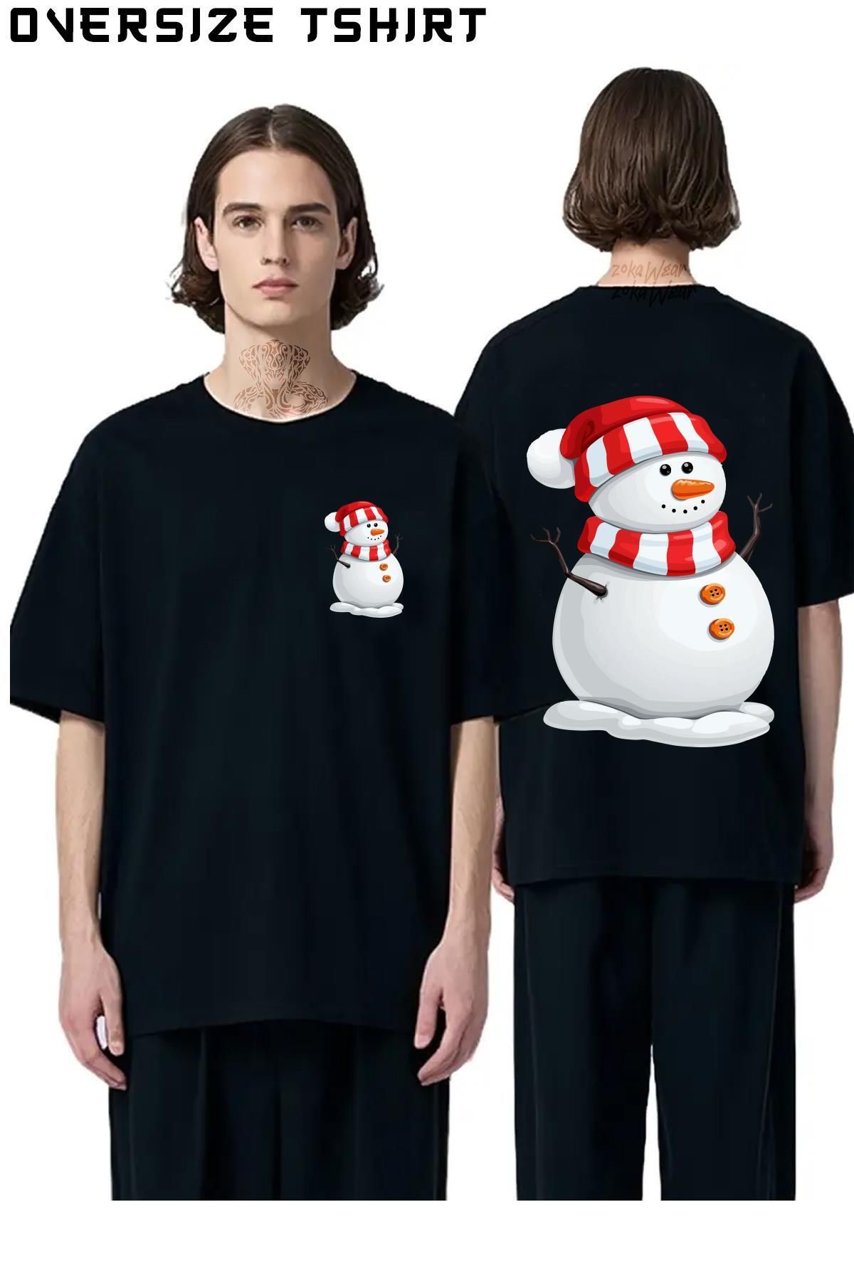 ZOKAWEAR Yılbaşı-Kardan-Adam Sırt Baskılı Oversize Tişört