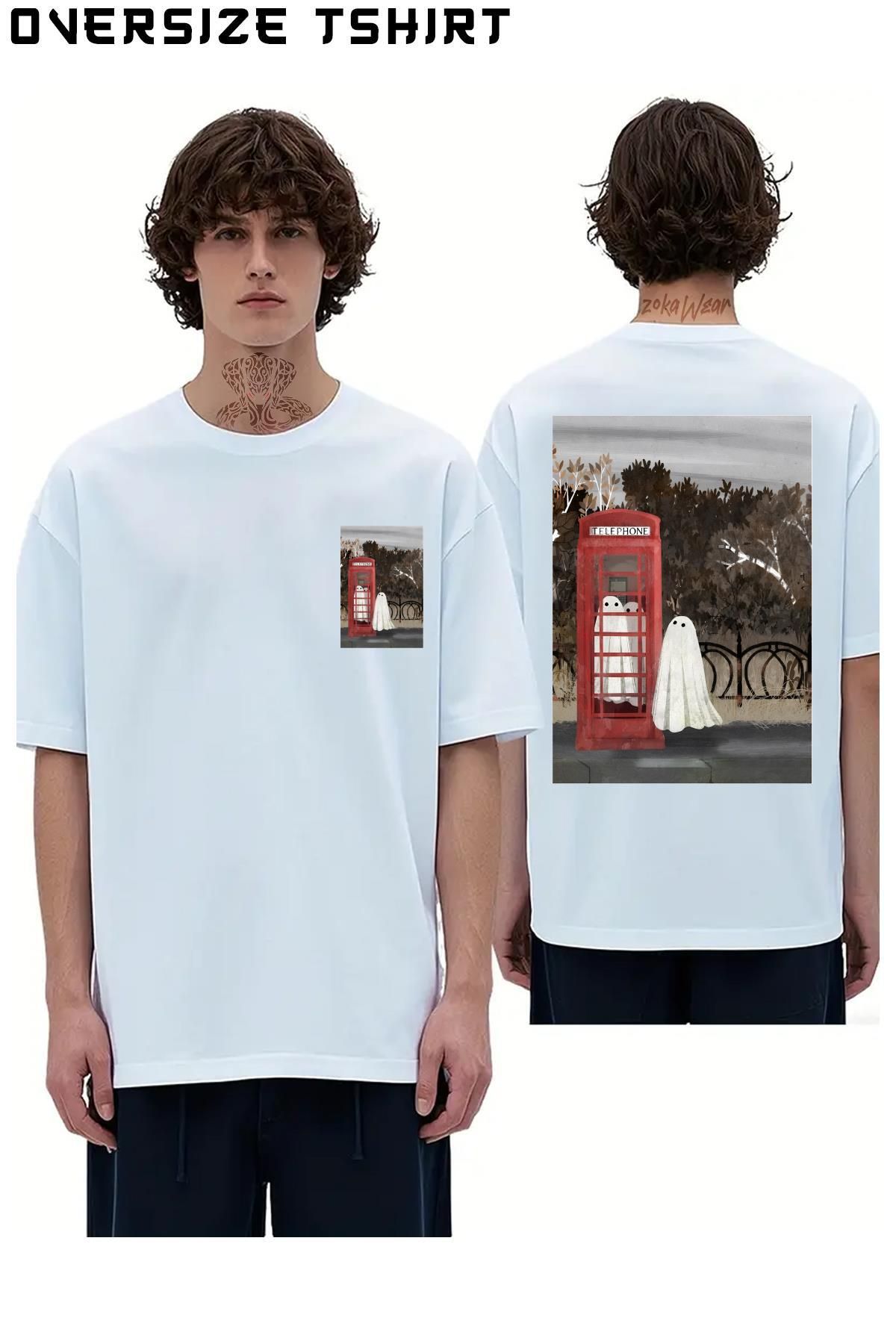 ZOKAWEAR There-Are-Ghosts-In-The-Phone-Box-Again... Sırt Baskılı Oversize Tişört