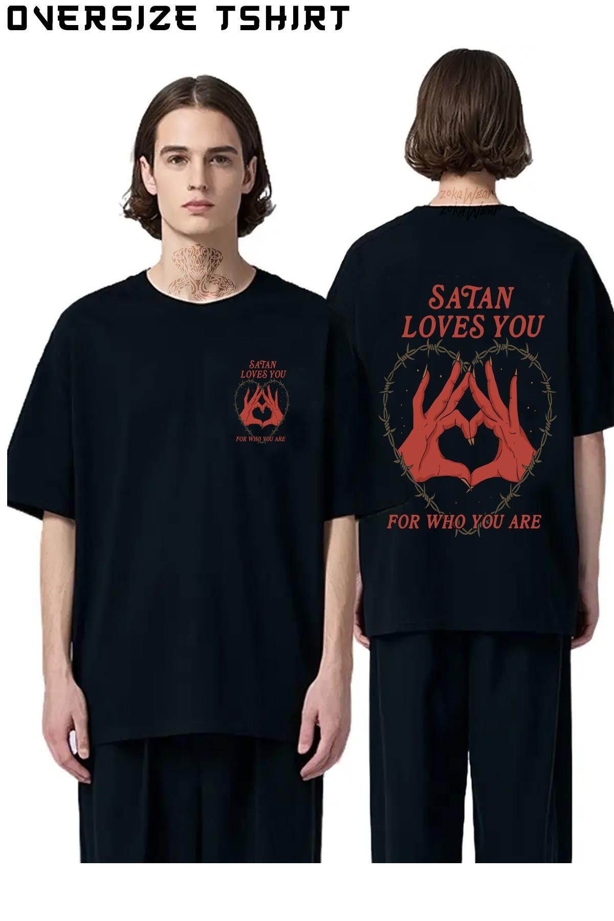 ZOKAWEAR Satan-Loves-You Sırt Baskılı Oversize Tişört