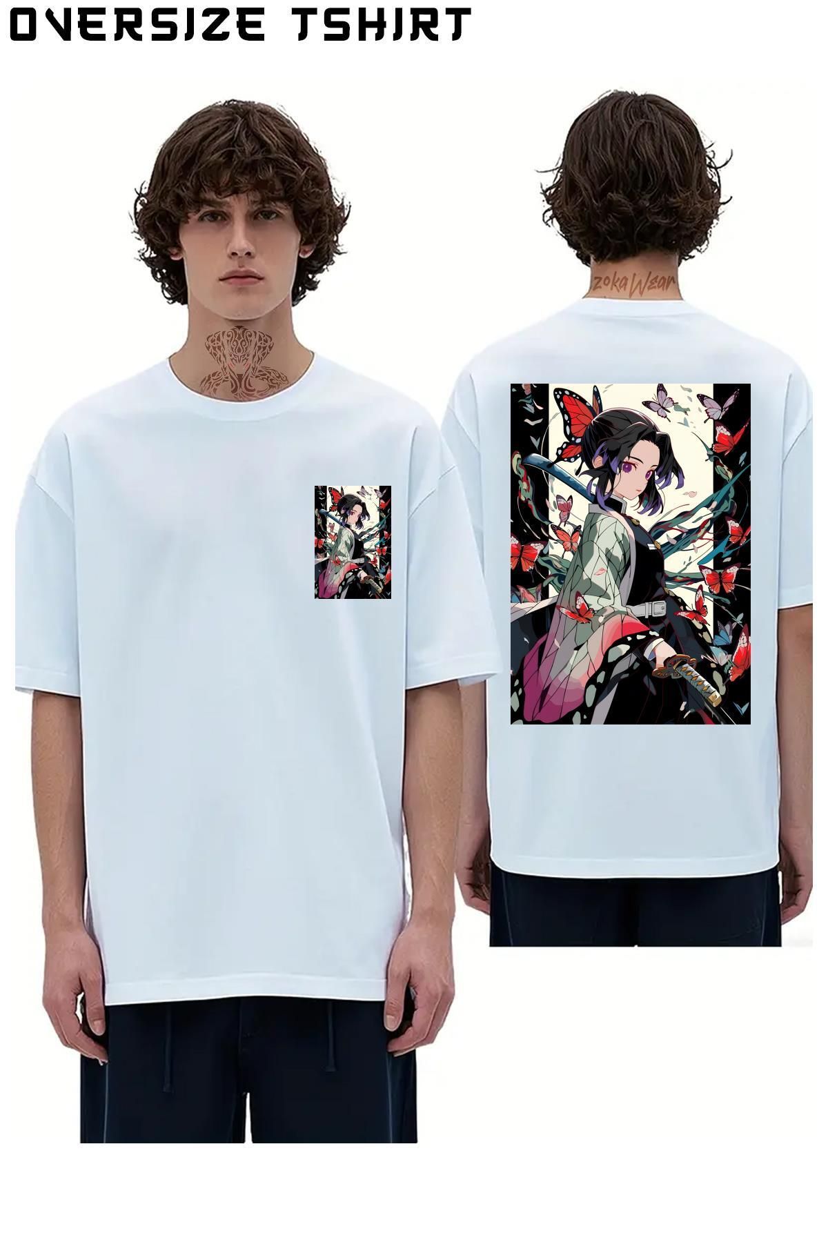 ZOKAWEAR Elegant-Waifu-Shinobu-Kocho-Demon-Slayer-Girl Sırt Baskılı Oversize Tişört