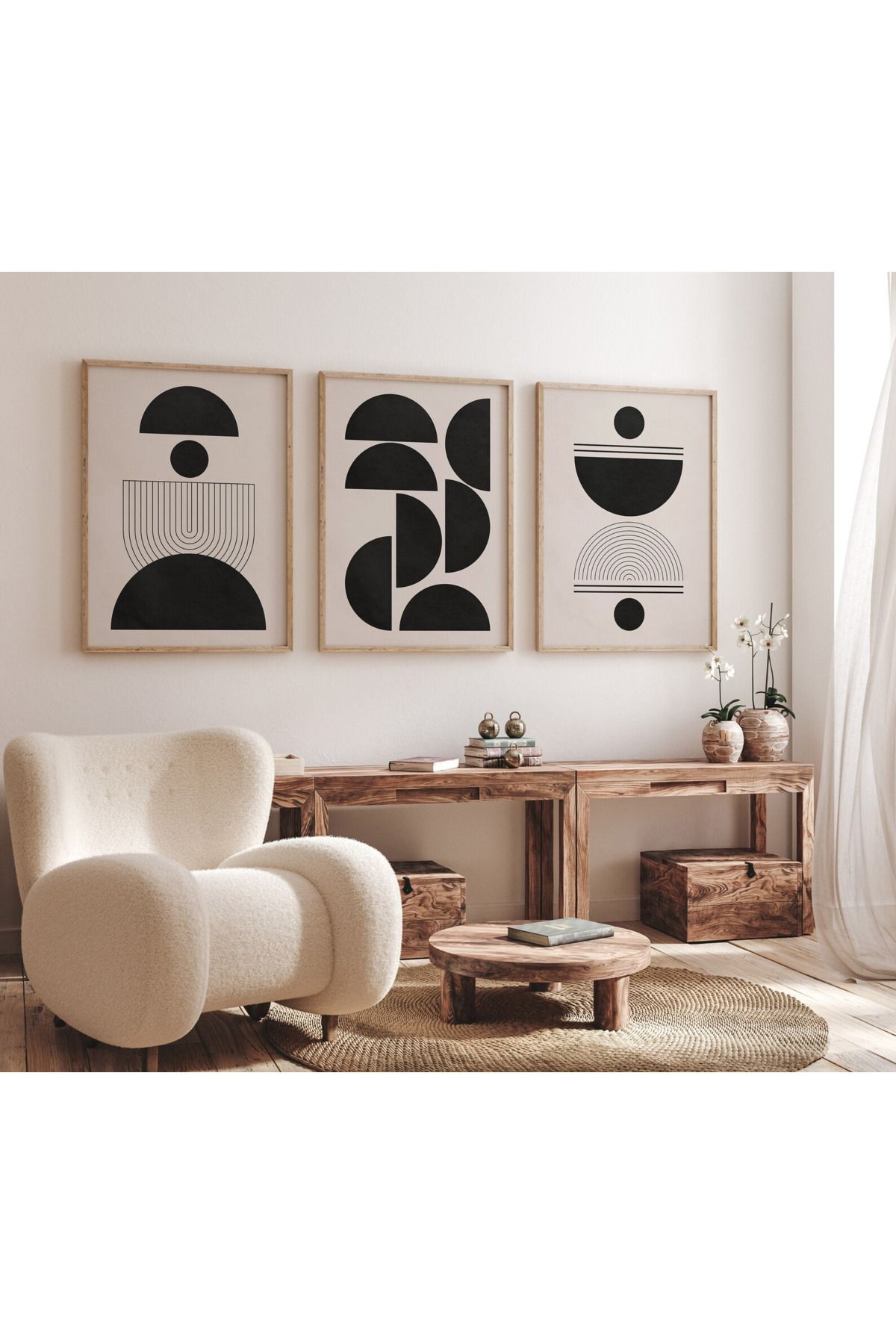 Tuba Decor 3 Parça Ahşap Çerçeve Görünümlü Mdf Tablo Seti