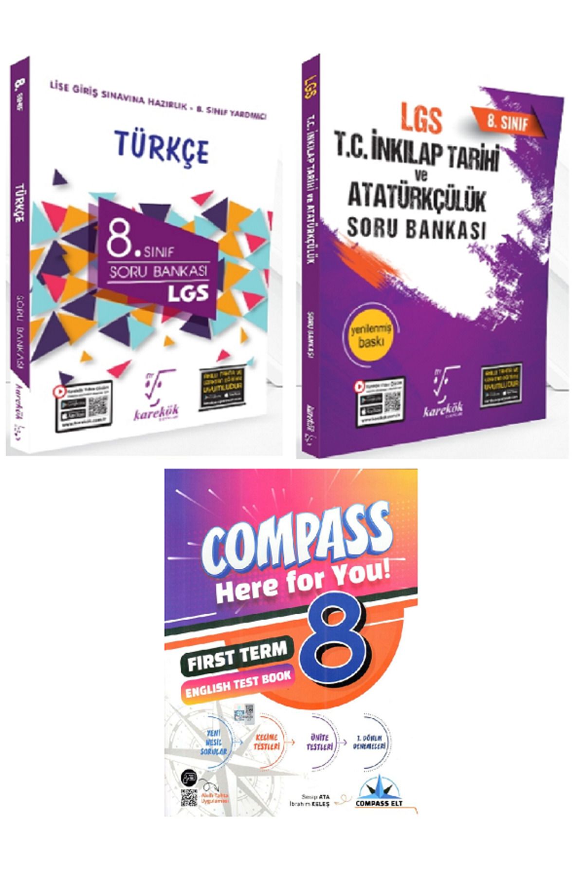 Efsane Yayınları 8.Sınıf Karakök Türkçe + İnkılap Tarihi Soru Bankası / Compass İngilizce Test Book HEDİYE - 3 KİTAP