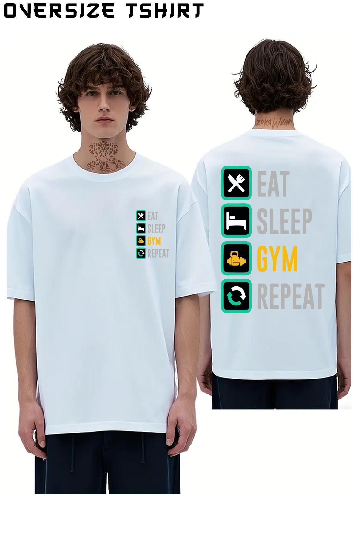 ZOKAWEAR Gym-Eat-Sleep-Repeat Sırt Baskılı Oversize Tişört