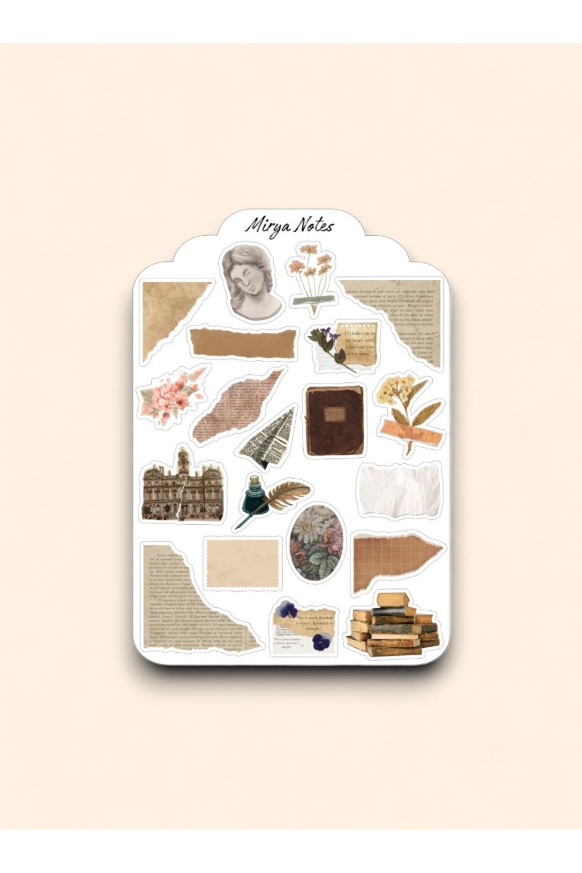 Mirya Notes Vintage Temalı Sticker - Etiket - Çıkartma Bullet Journal, Ajanda, Planner, Günlük İçin Uygun Set