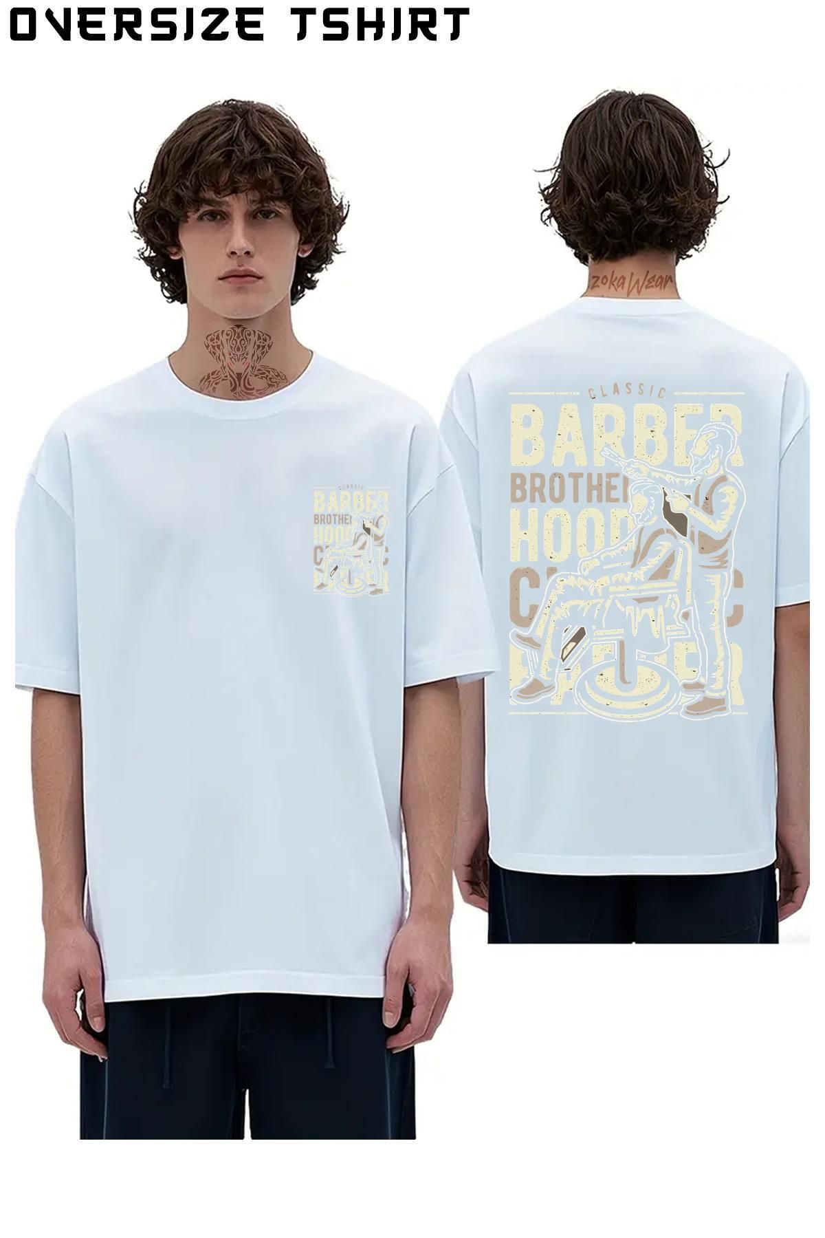 ZOKAWEAR Berber,-Barber,-Hair-Designer,-Meslek Sırt Baskılı Oversize Tişört