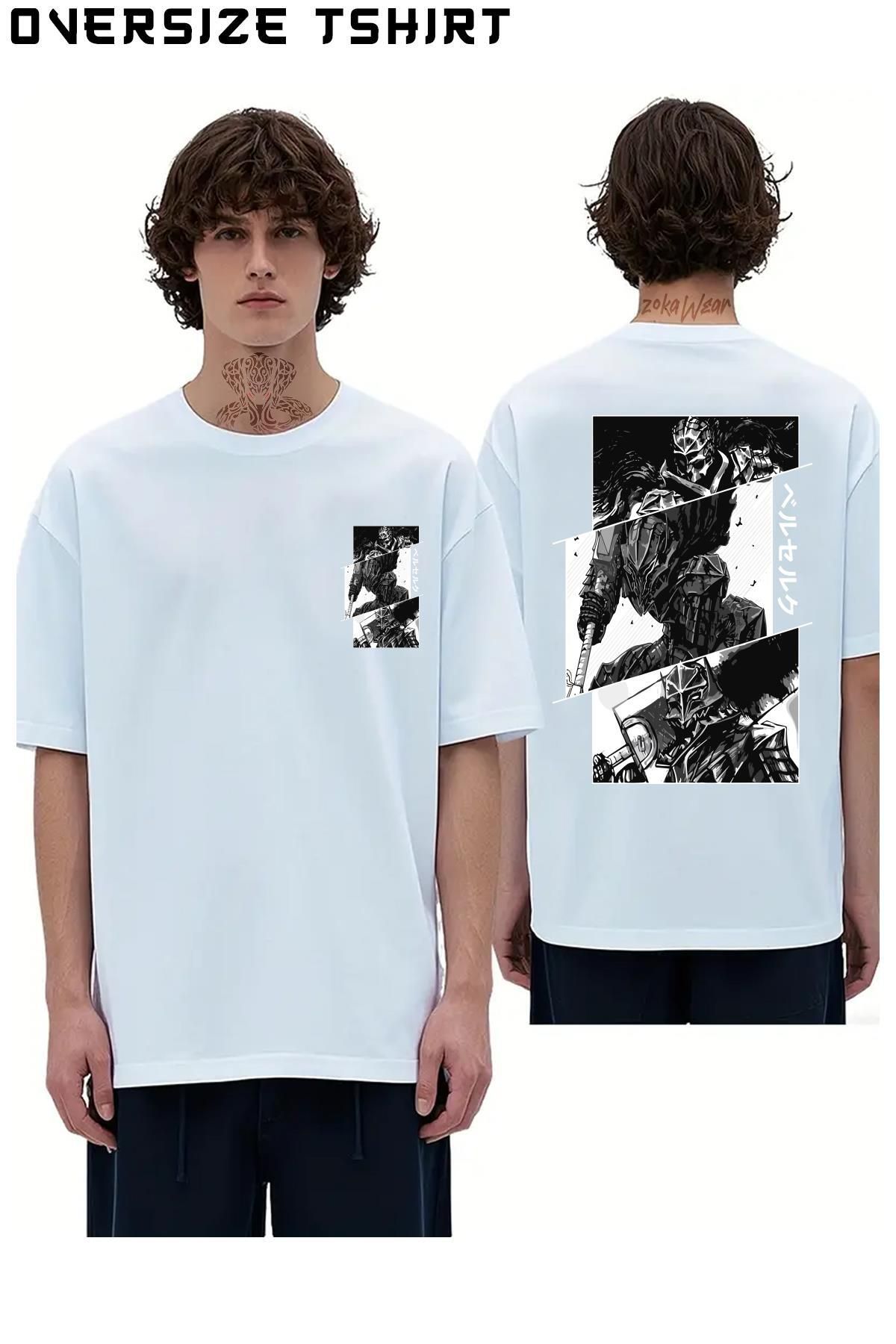 ZOKAWEAR Berserk-Karazırh-Guts-Ve-Deathknight-Özel-Tasarım-Anime Sırt Baskılı Oversize Tişört