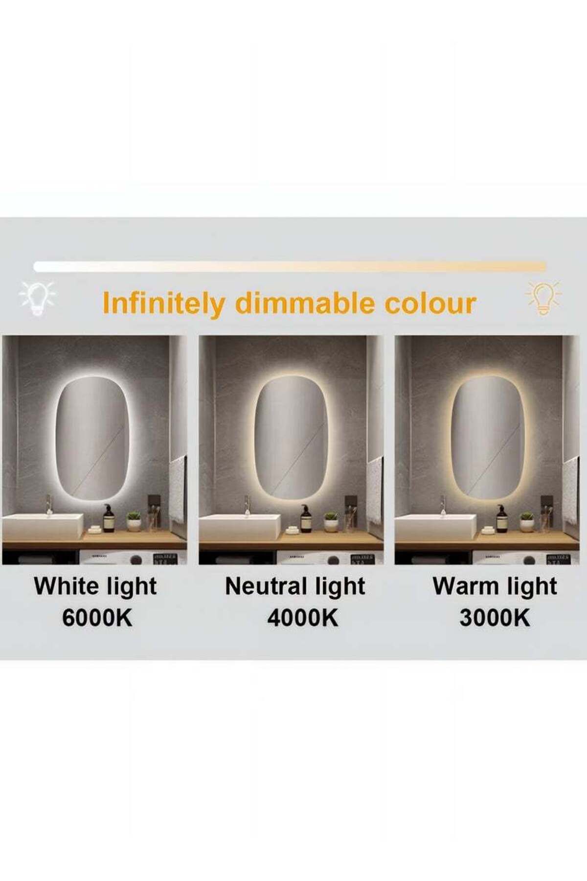 Taimi-Set of 2 LED Bathroom Mirror with Smart Touch Control 3 Temperature Settings for Bathroom 60x40cm 4