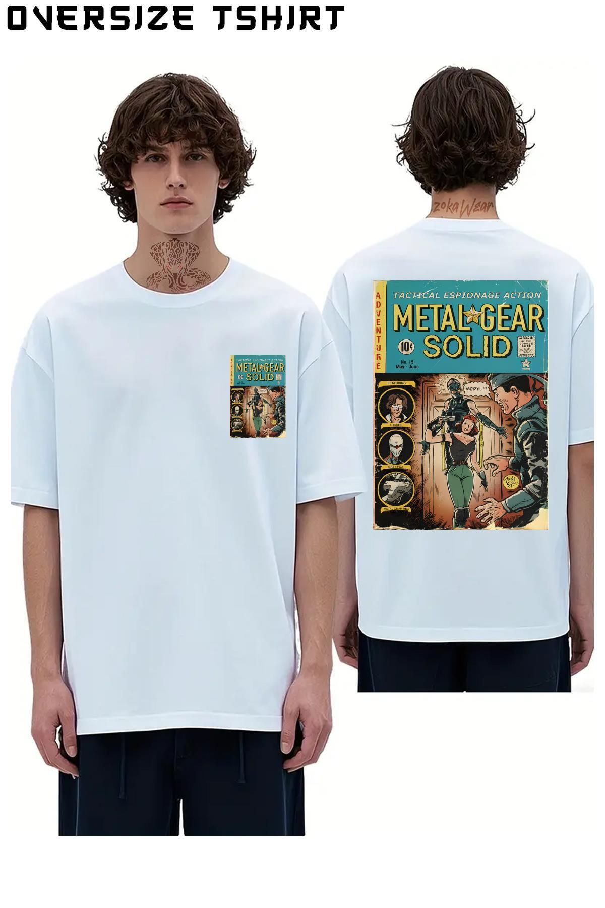 ZOKAWEAR Metal-Gear-Solid-Fan-Art-Comic-Cover Sırt Baskılı Oversize Tişört