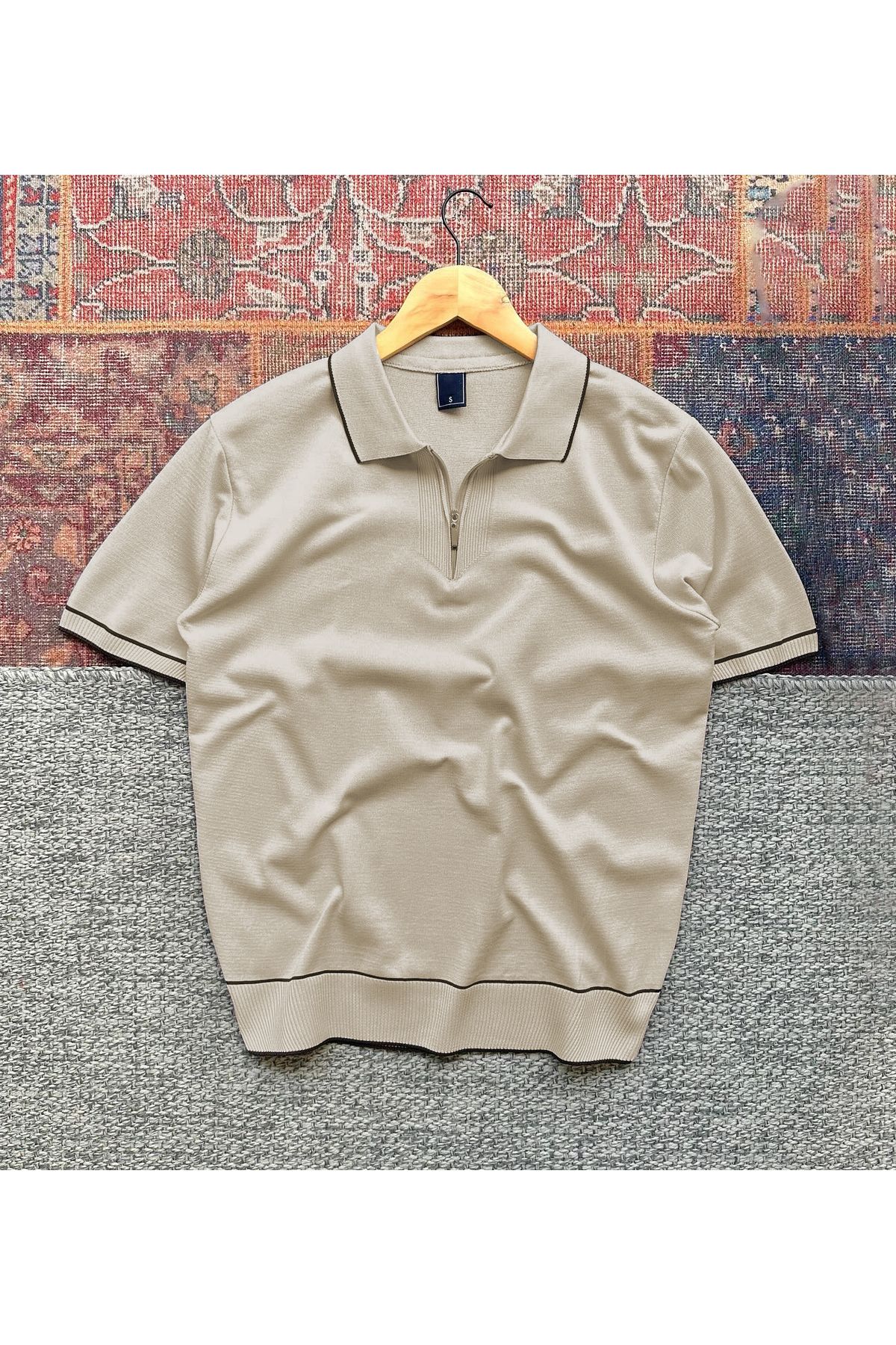 viperkombin Premium Kumaş Fermuarlı Polo Tişört Geniş Kesim Yumuşak Dokulu