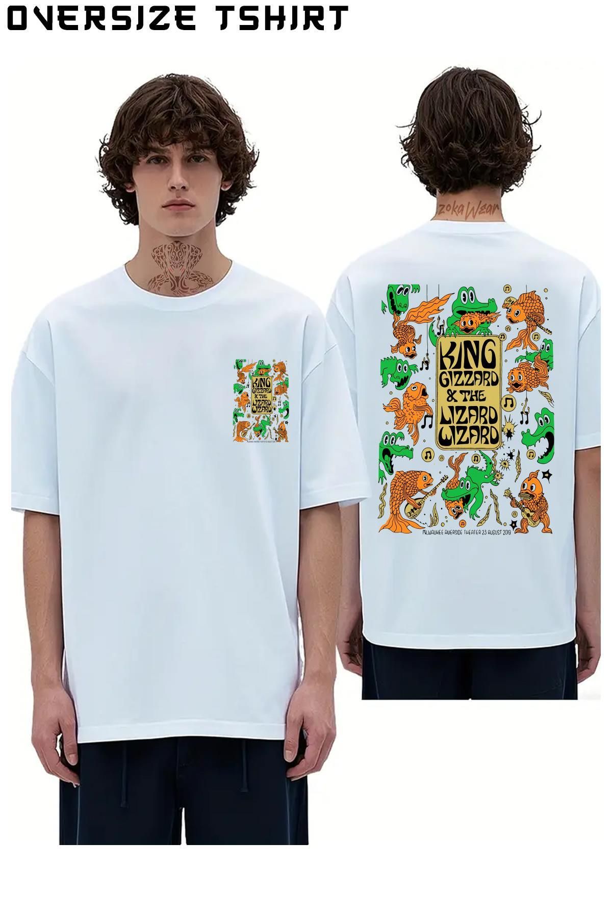 ZOKAWEAR Gizzard-and-The-Lizard-Wizard Sırt Baskılı Oversize Tişört