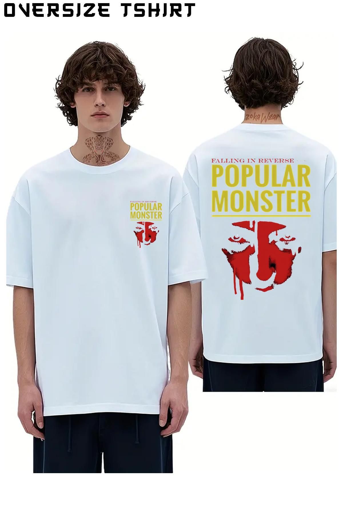 ZOKAWEAR Falling-In-Reverse-Popular-Monster Sırt Baskılı Oversize Tişört