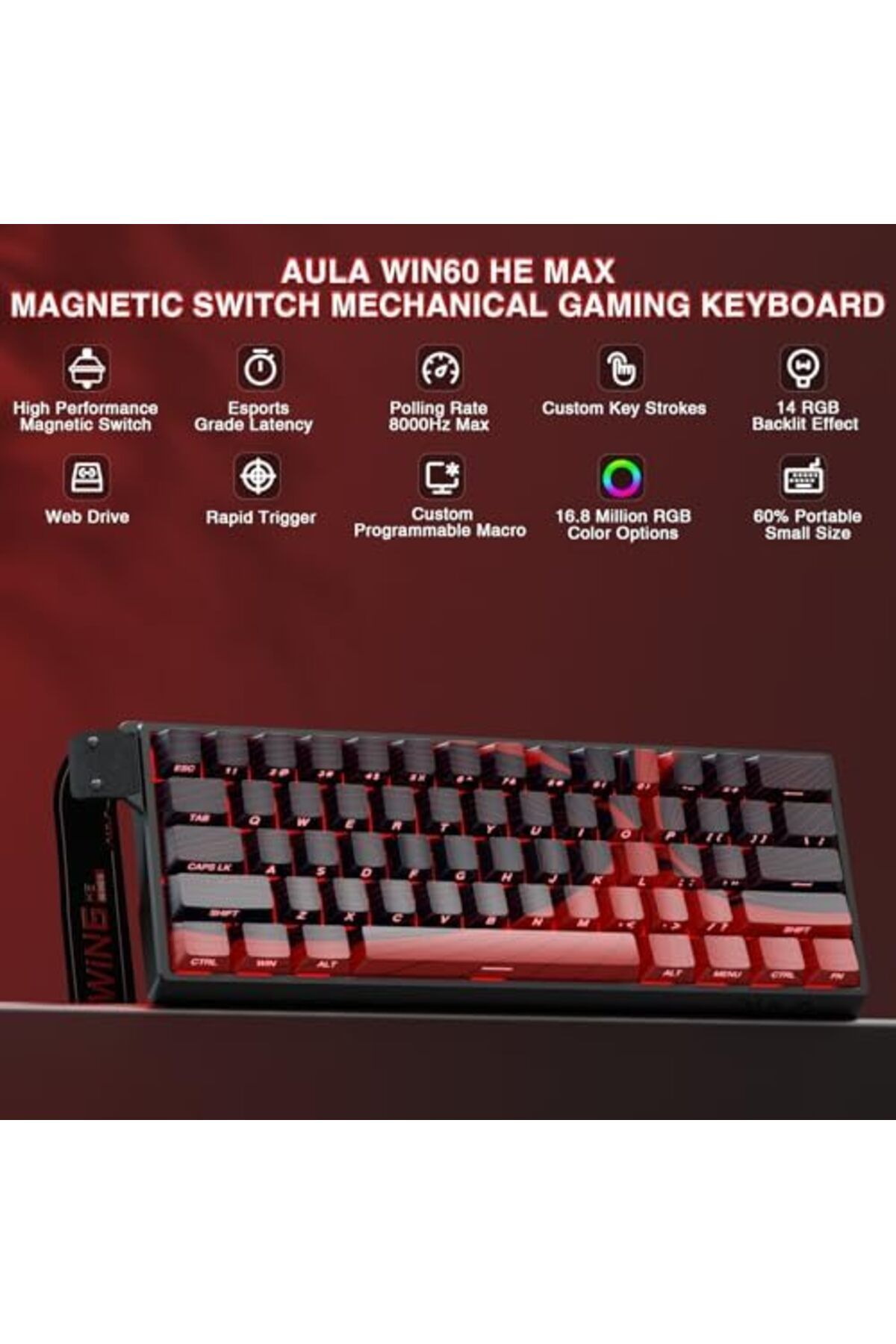 Aula-WIN60 HE Max Mechanical Gaming Keyboard with Cable, Magnetic Hall Effect Keys 4
