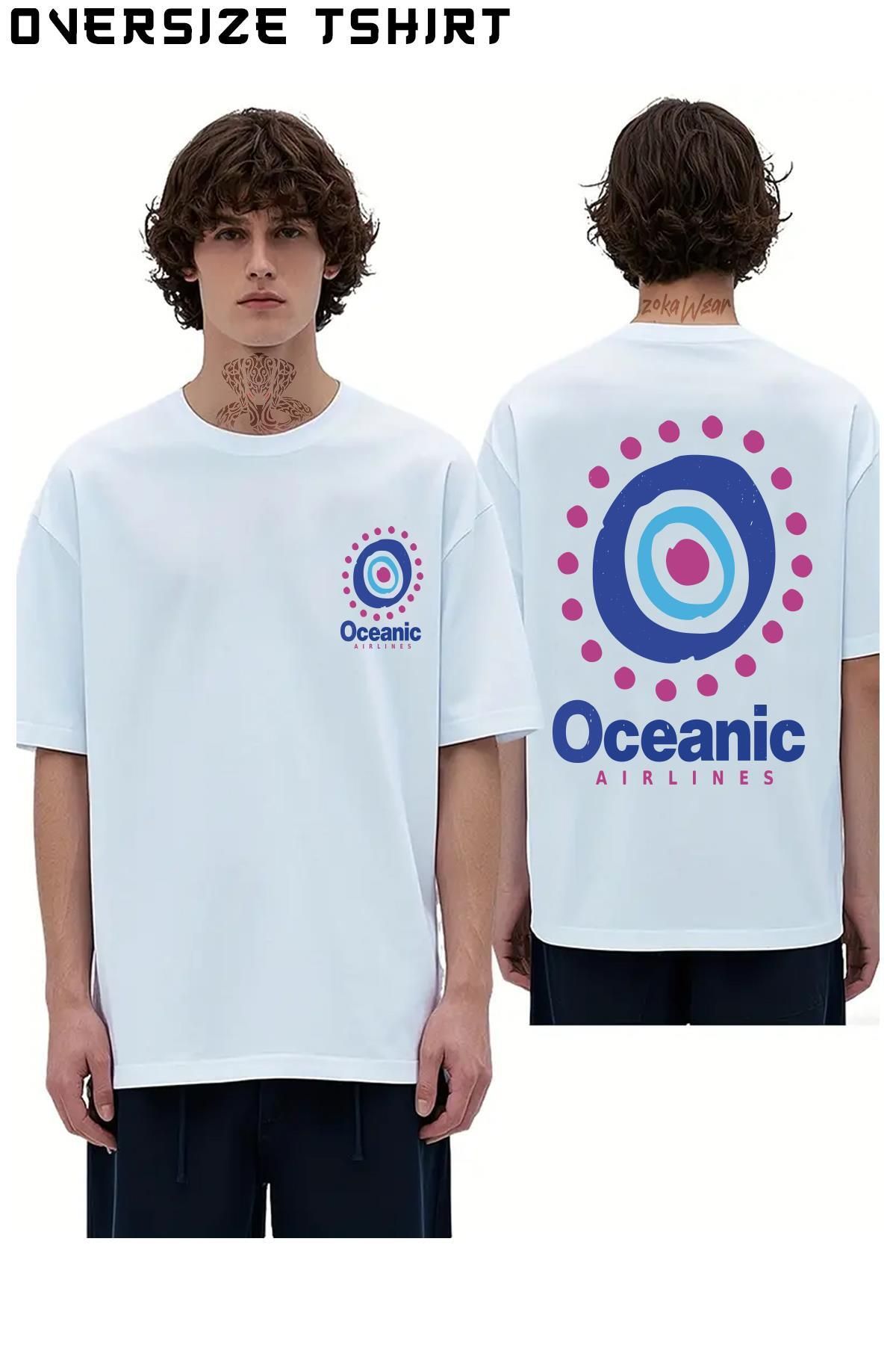 ZOKAWEAR Oceanic-Airlines-Vintage-Lost Sırt Baskılı Oversize Tişört