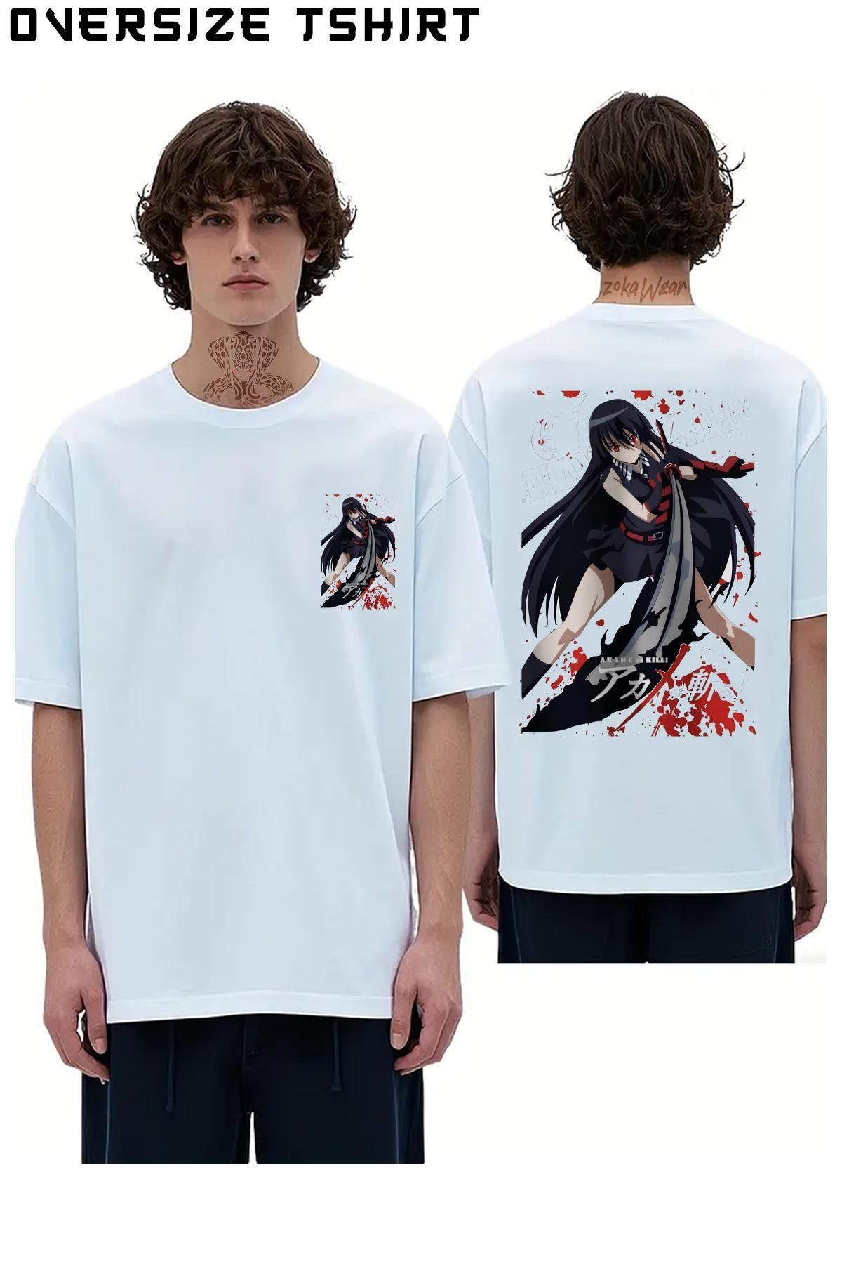 ZOKAWEAR Akame-Ga-Kill-Anime Sırt Baskılı Oversize Tişört