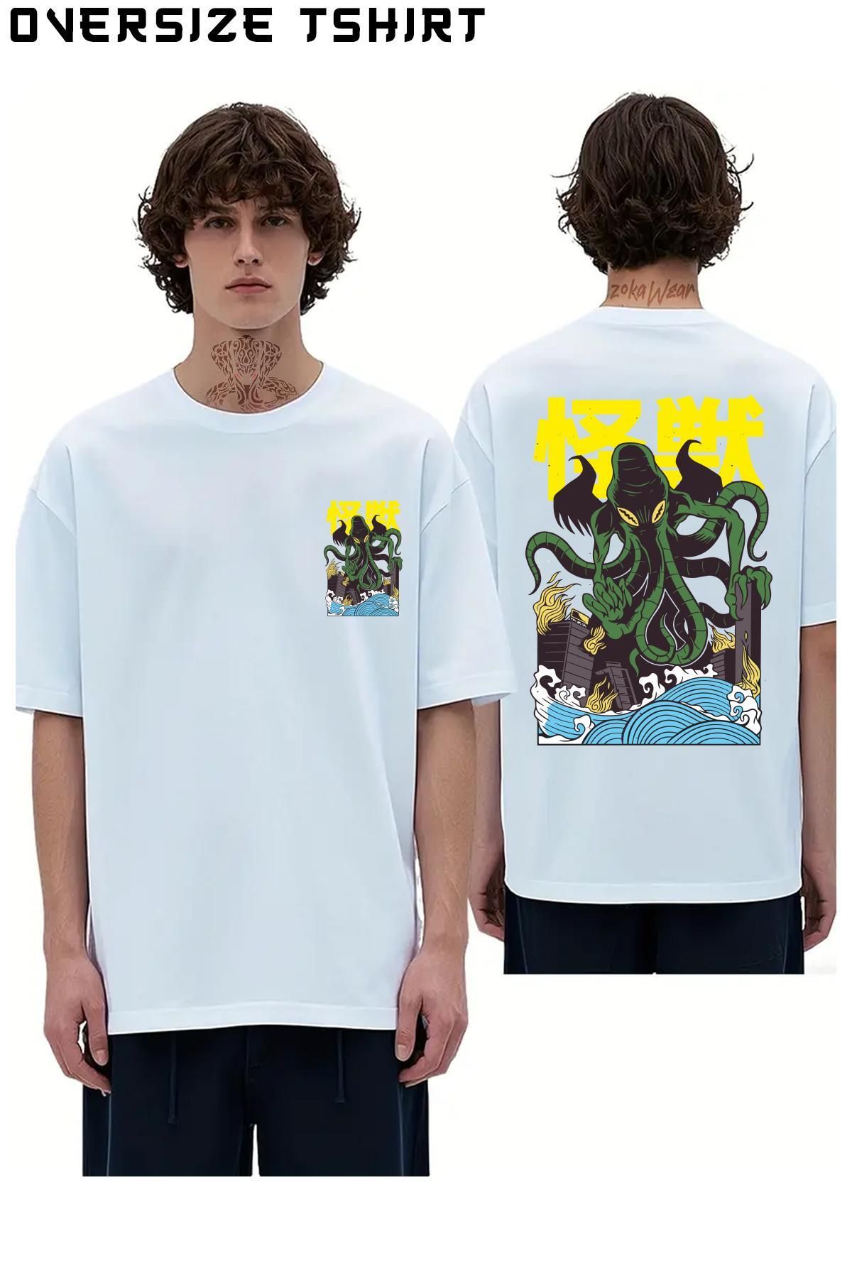 ZOKAWEAR Japanese-Cthulhu Sırt Baskılı Oversize Tişört