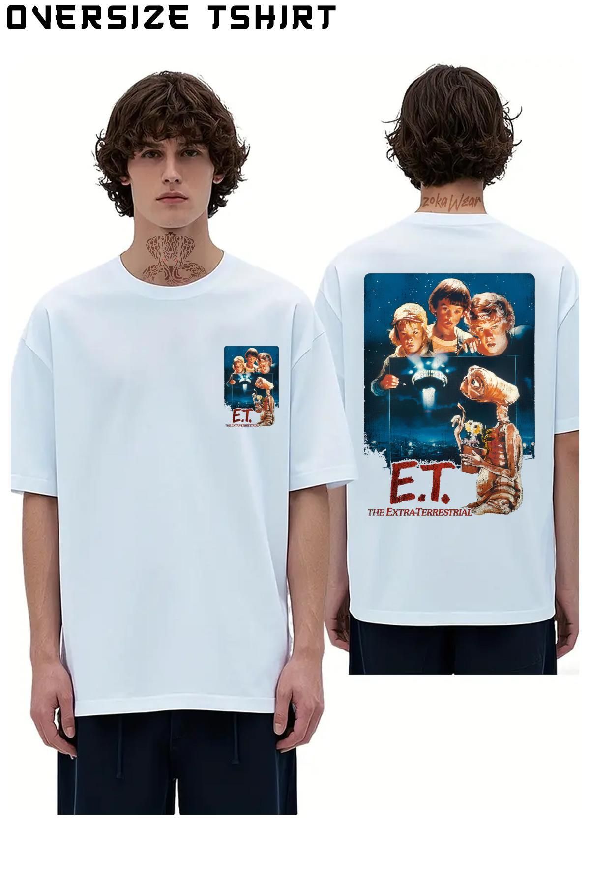ZOKAWEAR E.t.-Distressed-Vintage Sırt Baskılı Oversize Tişört