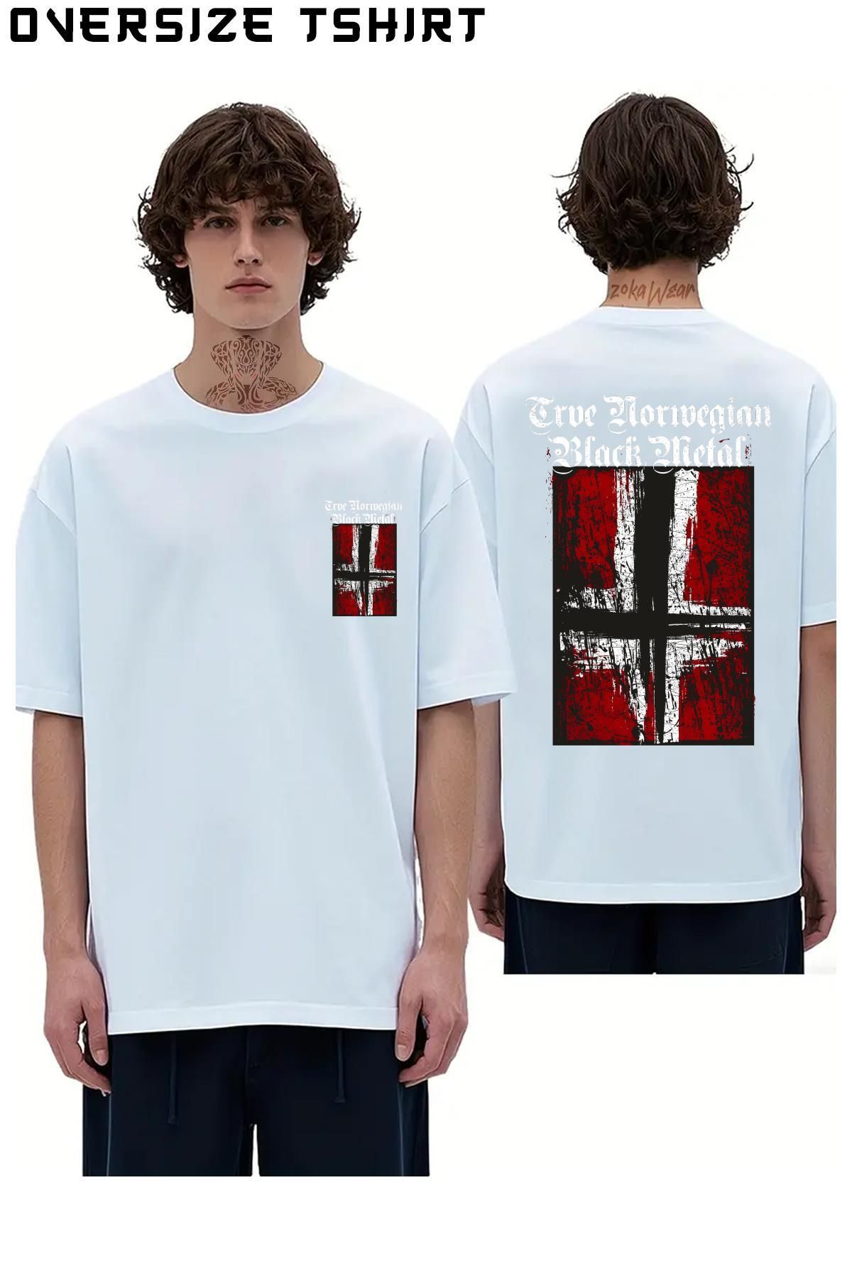 ZOKAWEAR Trve-(True)-Norwegian-Black-Metal Sırt Baskılı Oversize Tişört