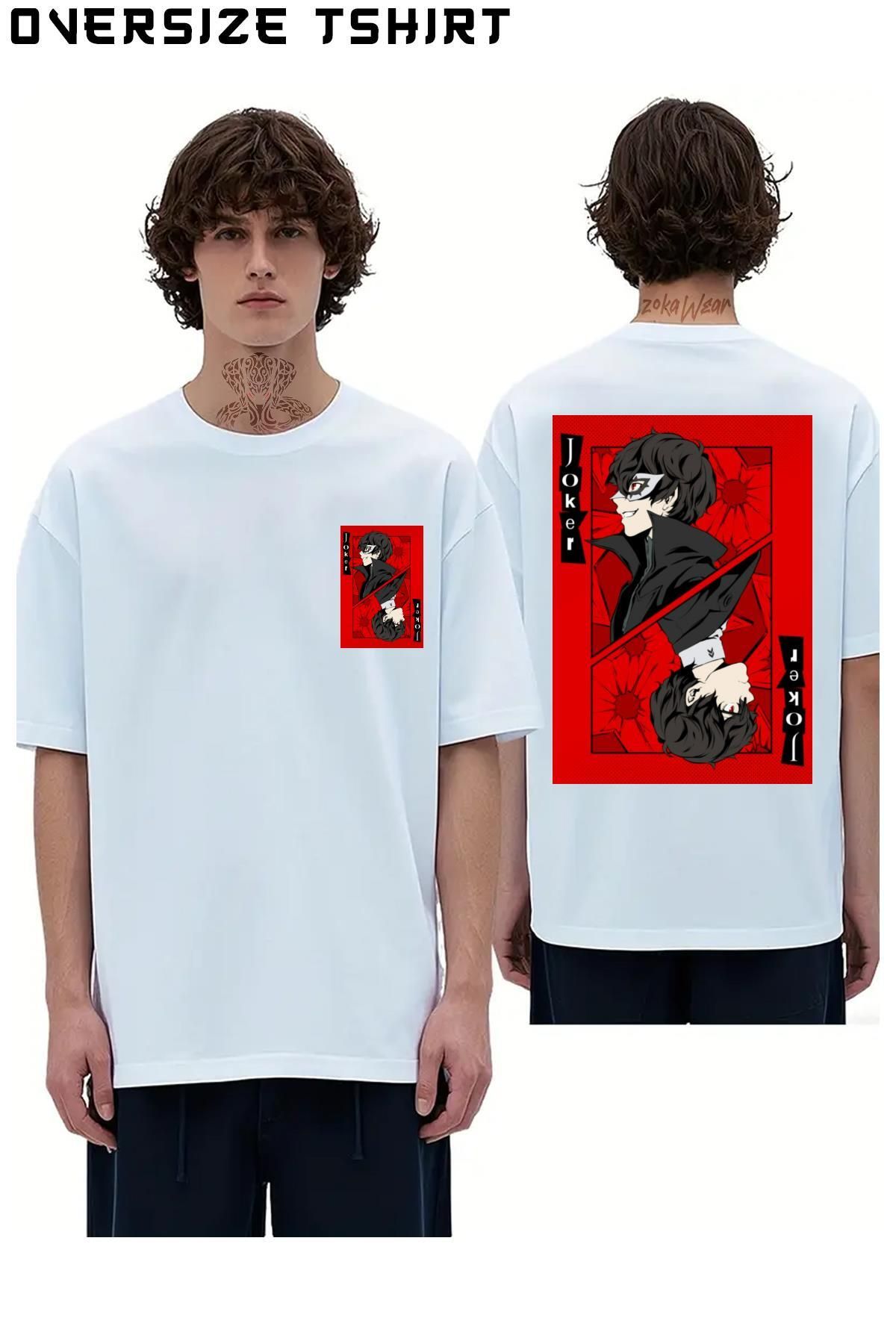 ZOKAWEAR Persona-5-Joker-Card Sırt Baskılı Oversize Tişört
