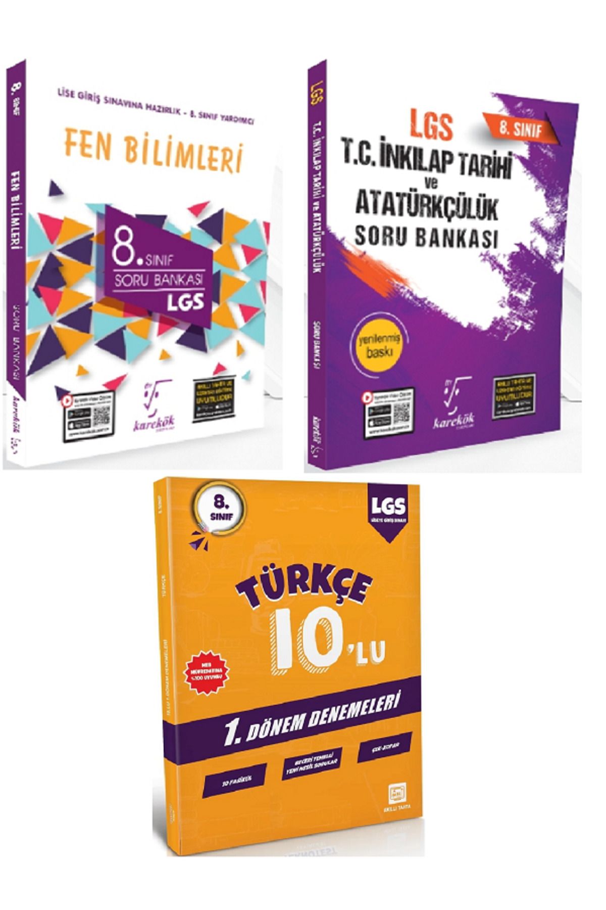 Efsane Yayınları 8.Sınıf Karakök Fen Bilimleri + İnkılap Tarihi Soru Bankası / 10'Lu Türkçe Deneme HEDİYE - 3 KİTAP