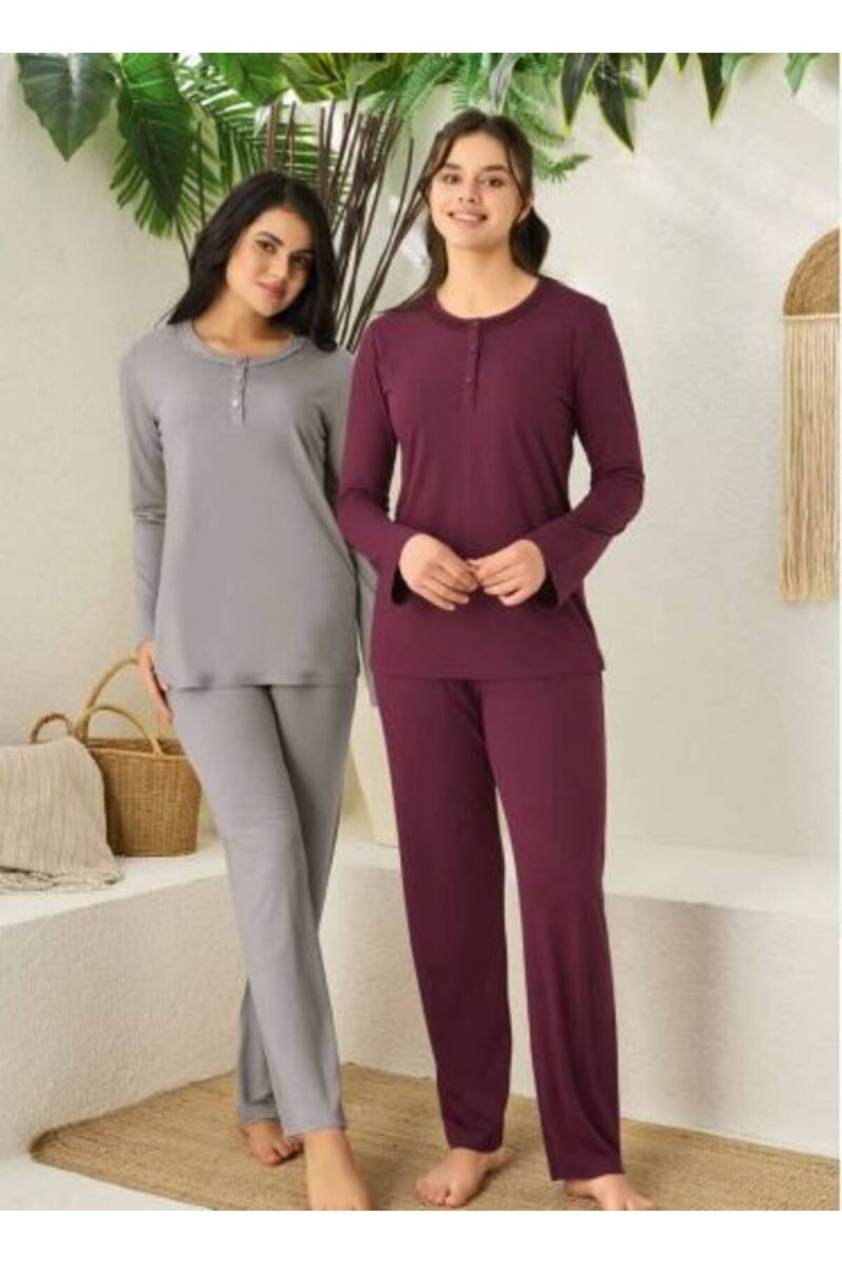 Rozalinda Yazlık Pijama Takımı Bambu Kumaş Uzun Kollu Battal Boy