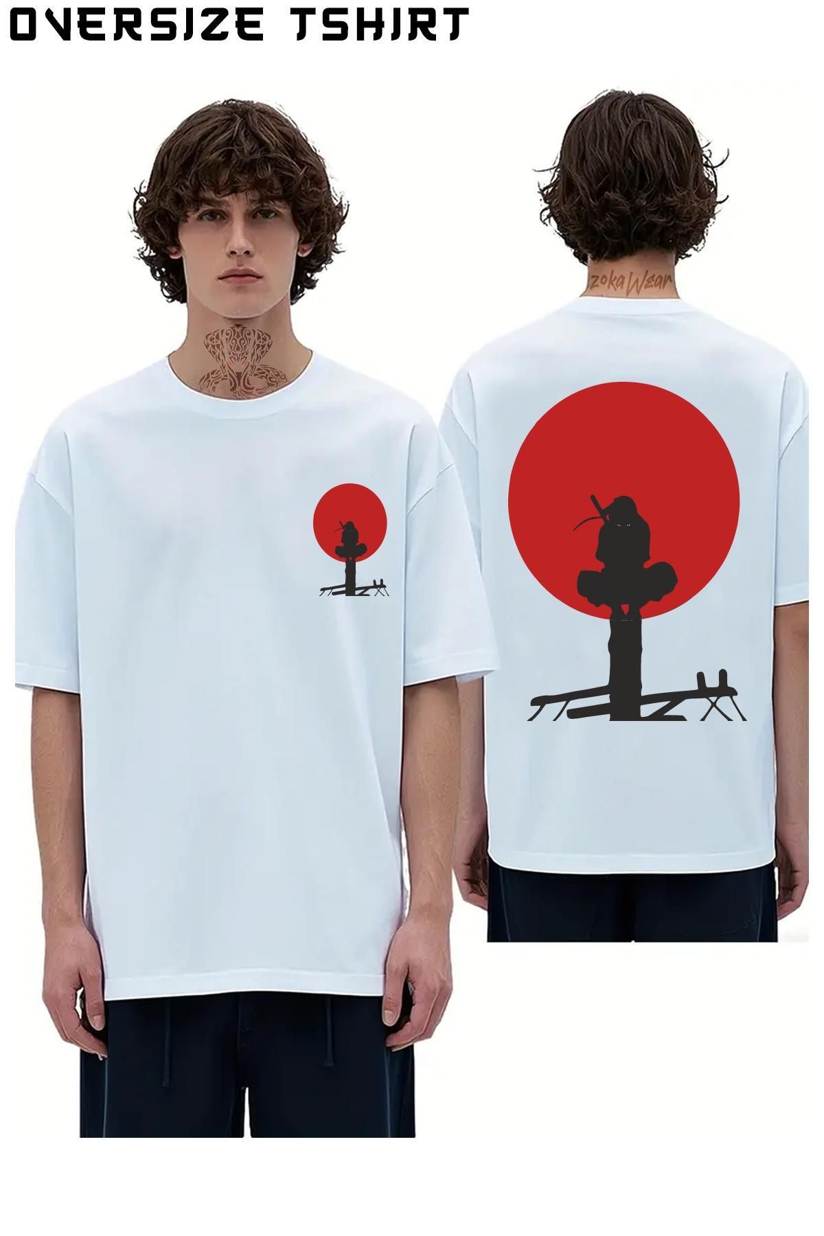 ZOKAWEAR Sasuke-Naruto-Baskı Sırt Baskılı Oversize Tişört