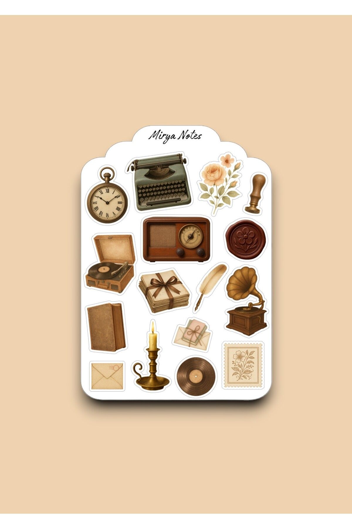 Mirya Notes Vintage Temalı Sticker - Etiket - Çıkartma Bullet Journal, Ajanda, Planner, Günlük İçin Uygun Set