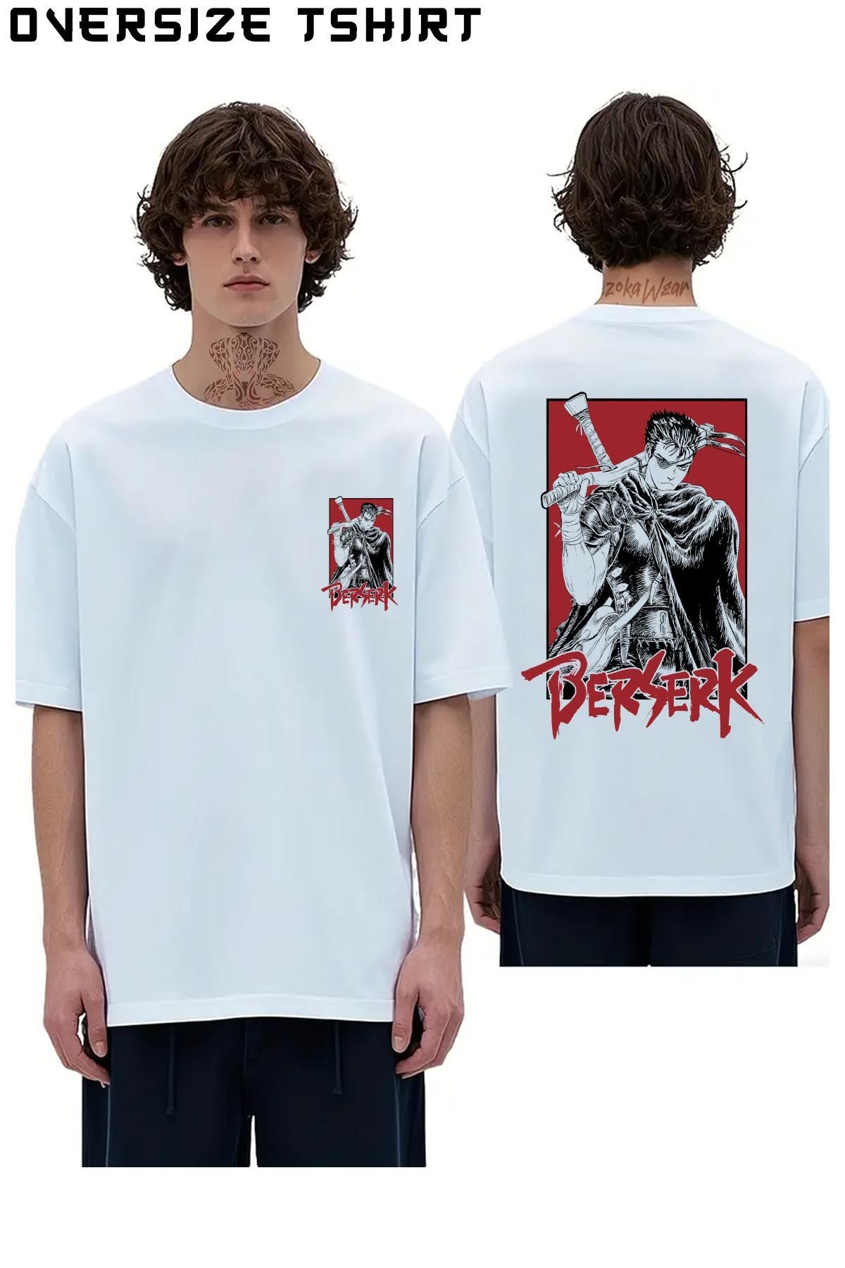 ZOKAWEAR Berserk-Anime-Guts-Karakter-Anime Sırt Baskılı Oversize Tişört