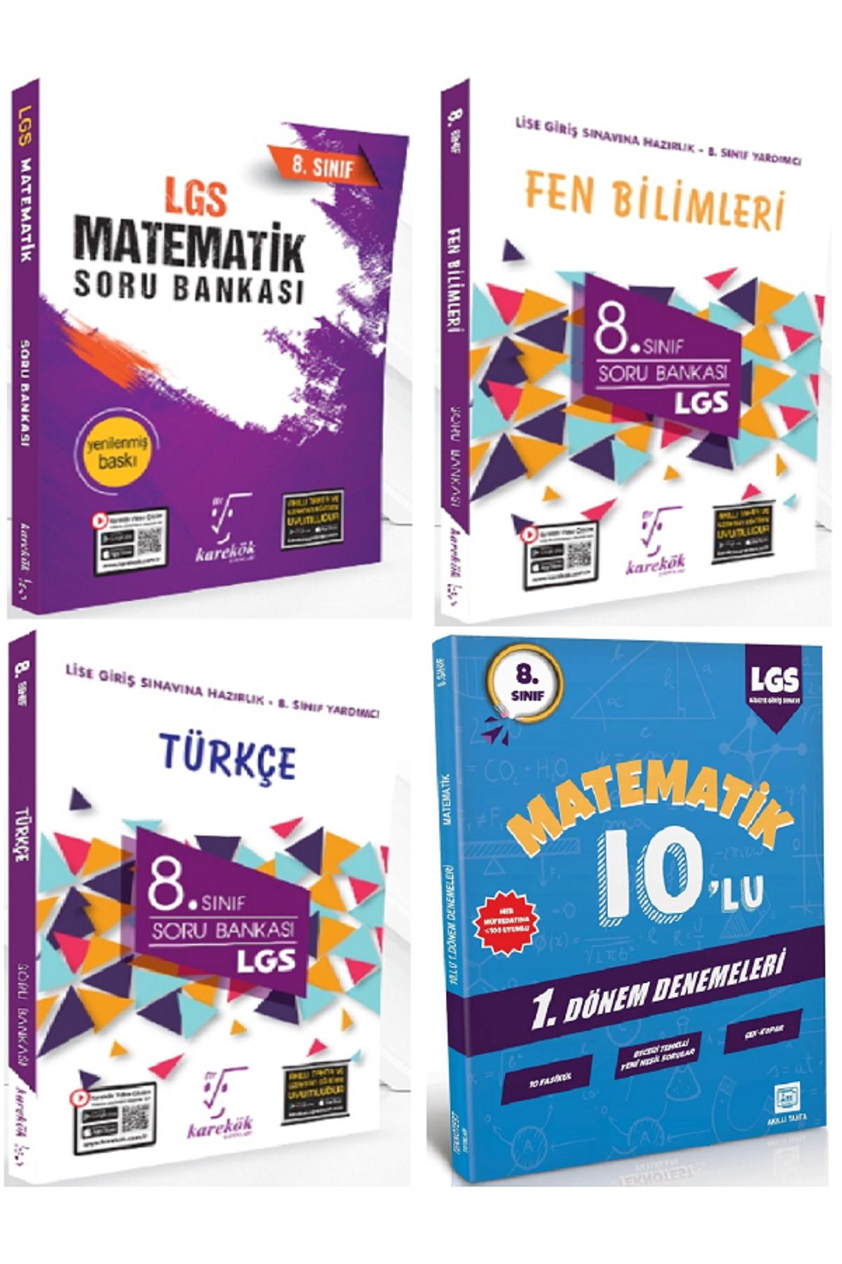 Efsane Yayınları 8.Sınıf Karakök Matematik + Fen + Türkçe Soru Bankası / 10'Lu Matematik Deneme HEDİYE - 4 KİTAP
