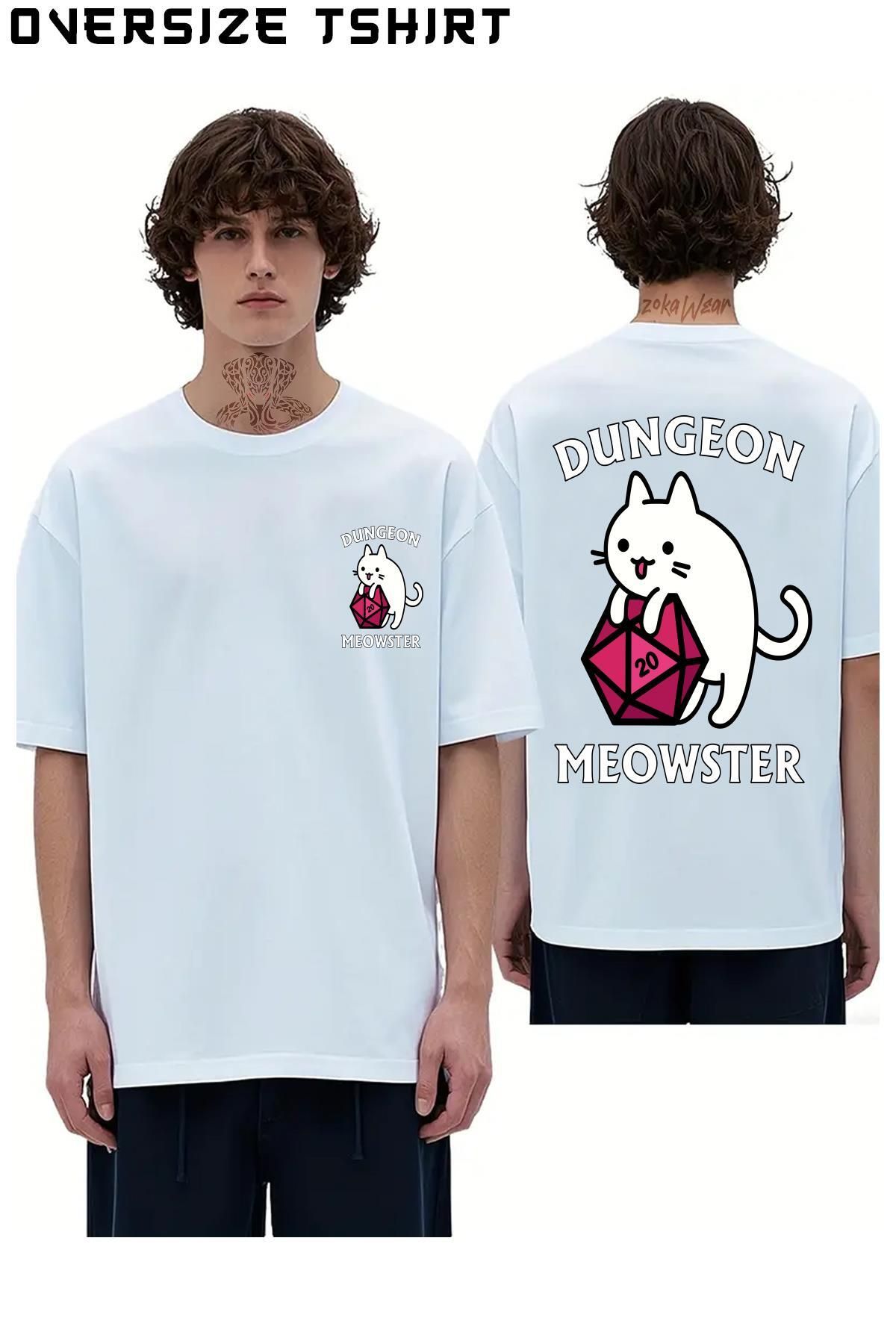 ZOKAWEAR Dungeon-Meowster-Dnd-Dungeon Sırt Baskılı Oversize Tişört
