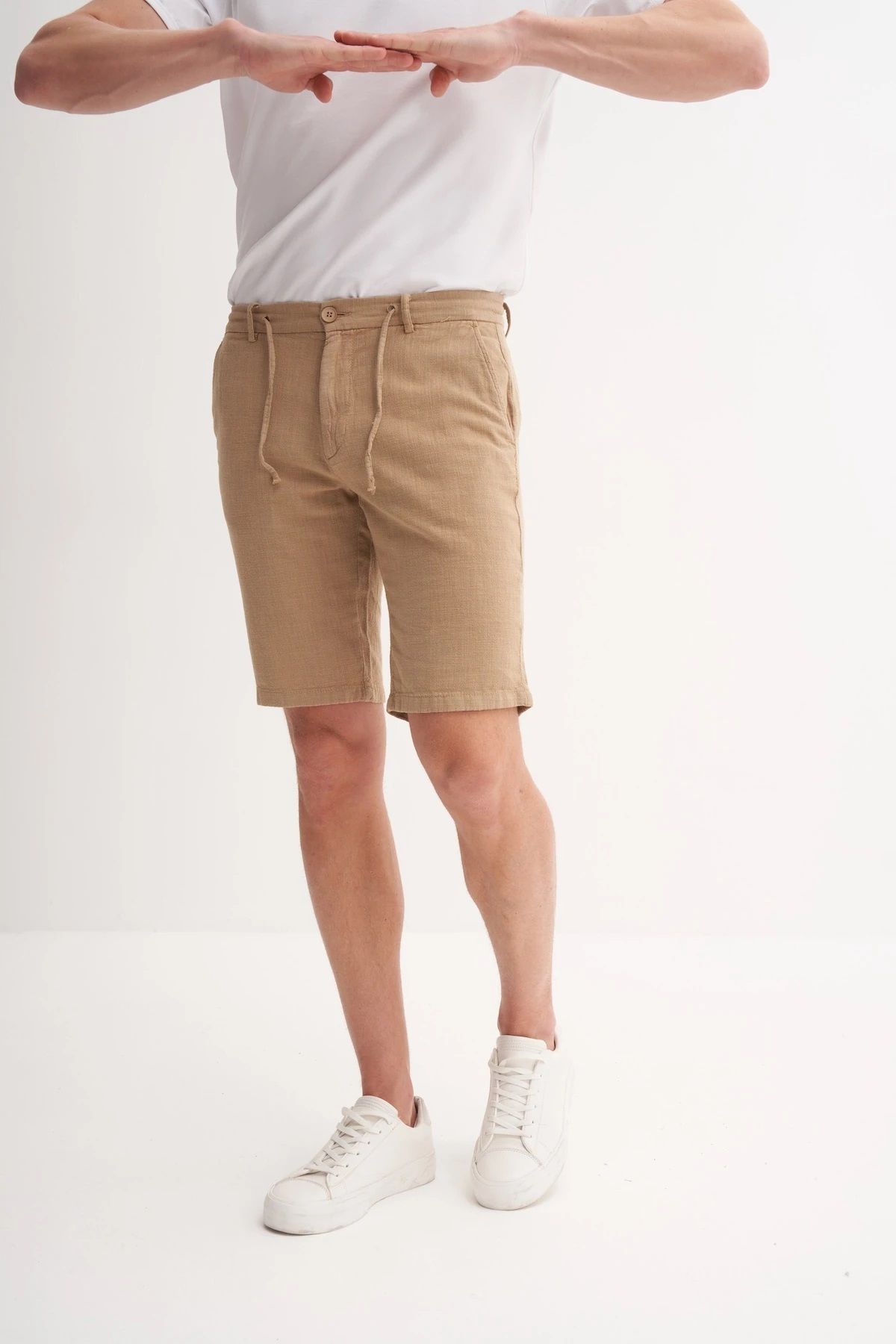Cazador Erkek Cazador Premium Yandan Cepli Bel Bağcıklı Slim Fit Kesim Dar Paça Keten Bermuda