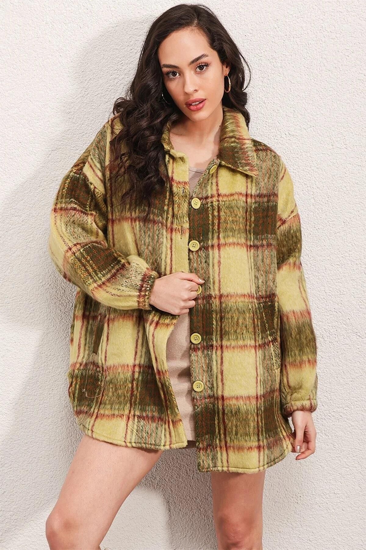 MODAMAİSA Cepli Oversize Gömlek - Yeşil