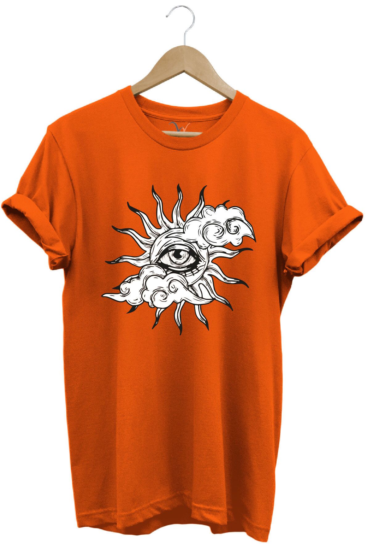 onsrawear Göz ve Güneş Temalı %100 Pamuk Basic Bisiklet Yaka T-shirt