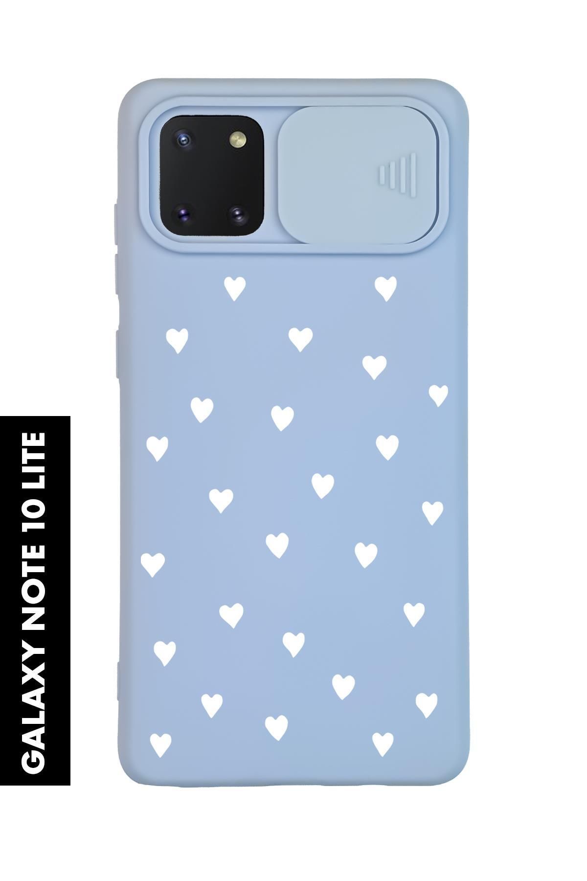 mooodcase Samsung Note 10 Lite Uyumlu Beyaz Kalpler Desenli Slider Kamera Korumalı Telefon Kılıfı