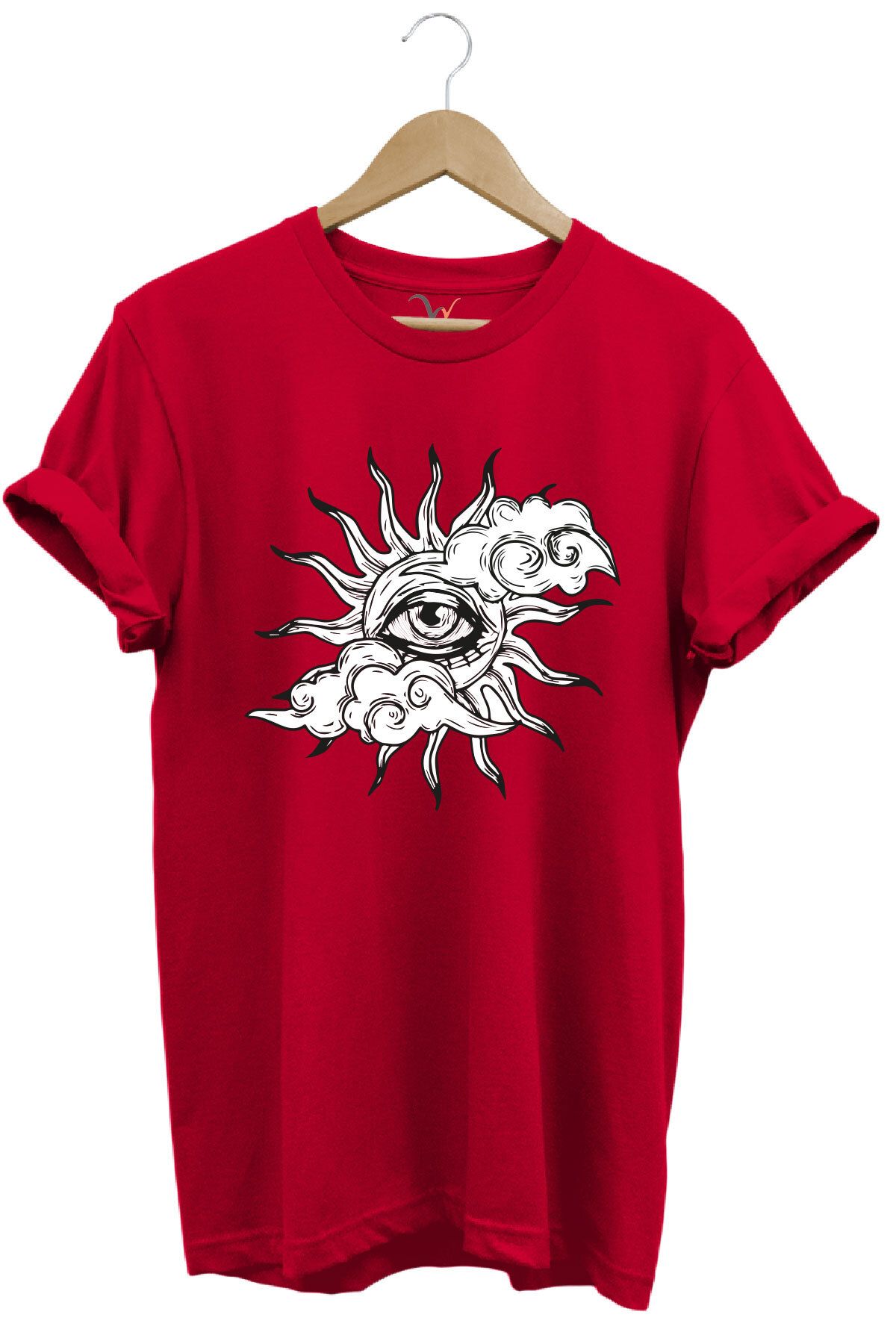 onsrawear Göz ve Güneş Temalı %100 Pamuk Basic Bisiklet Yaka T-shirt