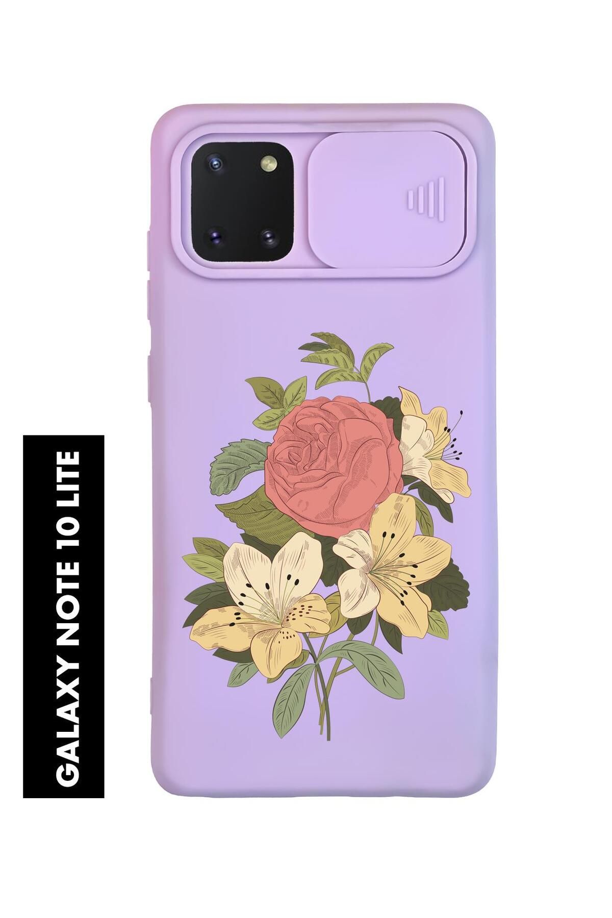 mooodcase Samsung Note 10 Lite Uyumlu Çiçek Buketi Desenli Slider Kamera Korumalı Telefon Kılıfı