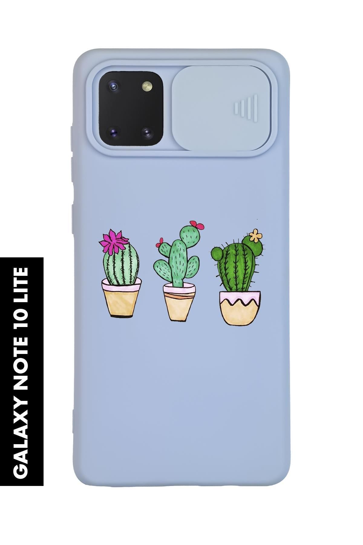 mooodcase Samsung Note 10 Lite Uyumlu Üçlü Kaktüs Desenli Slider Kamera Korumalı Telefon Kılıfı