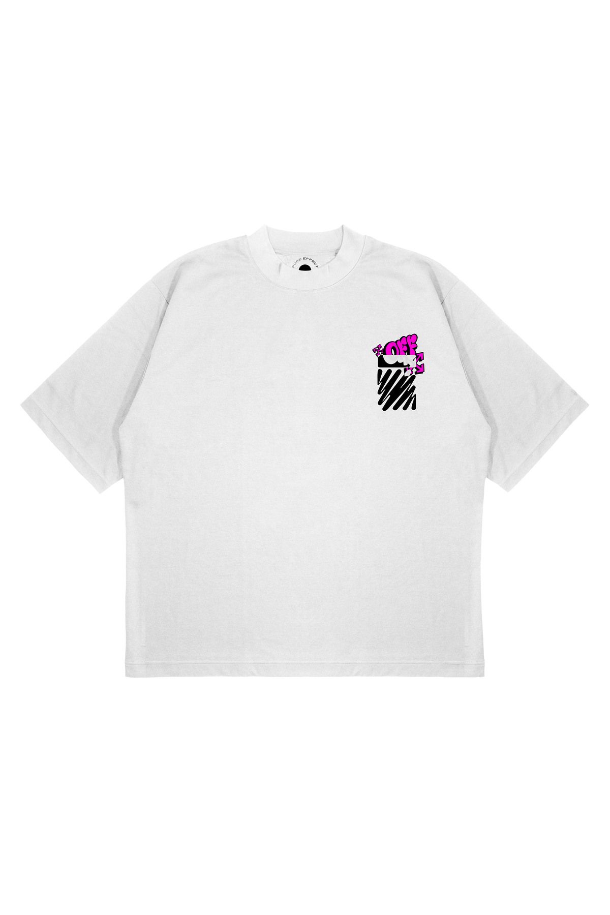 PURE EFFECT Unisex Oversize OFF WHITE PINK Baskılı Boxy Fit Kalın Kumaşlı T-shirt
