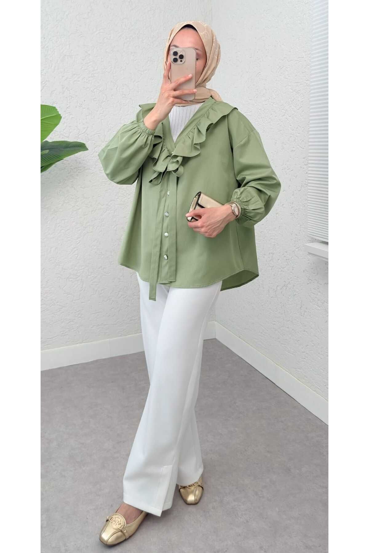 MODA VEDAT Degaje Yaka Fırfırlı Tunik -0420
