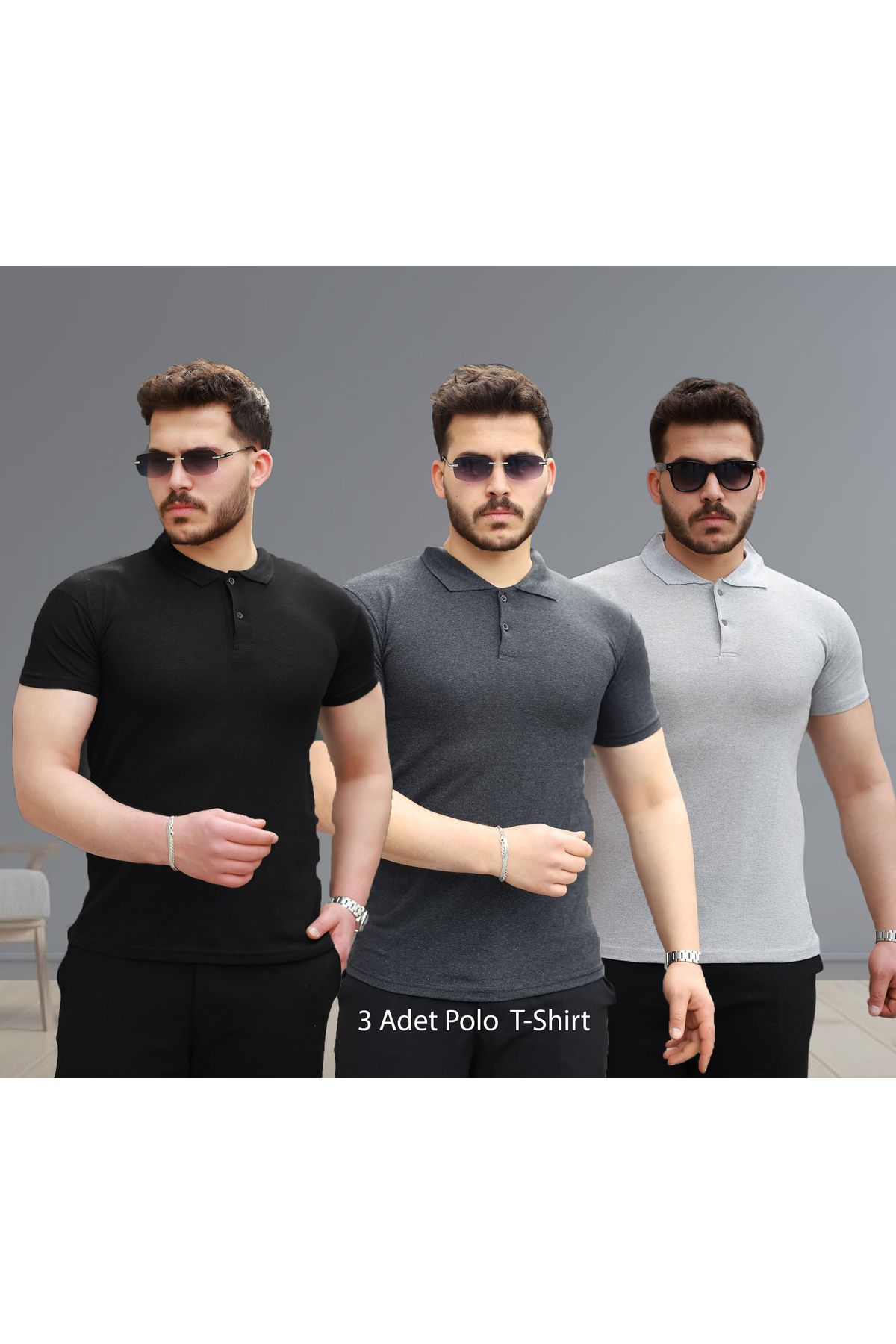 viperkombin Polo Tişört 3 Adet Lakost Tişört Regular Kalıp Pike Kumaş